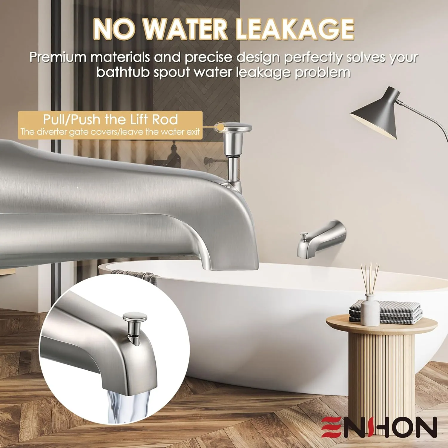 1 Pack Slip on Tub Spout with Diverter, Compatible with American Standard 8888026.002 Tub Spout, Bathroom Bathtub Faucet, Fits 1/2" Copper Water Tube(5/8" Dia), 5/32" Hex Wrench (Brushed Nickel)