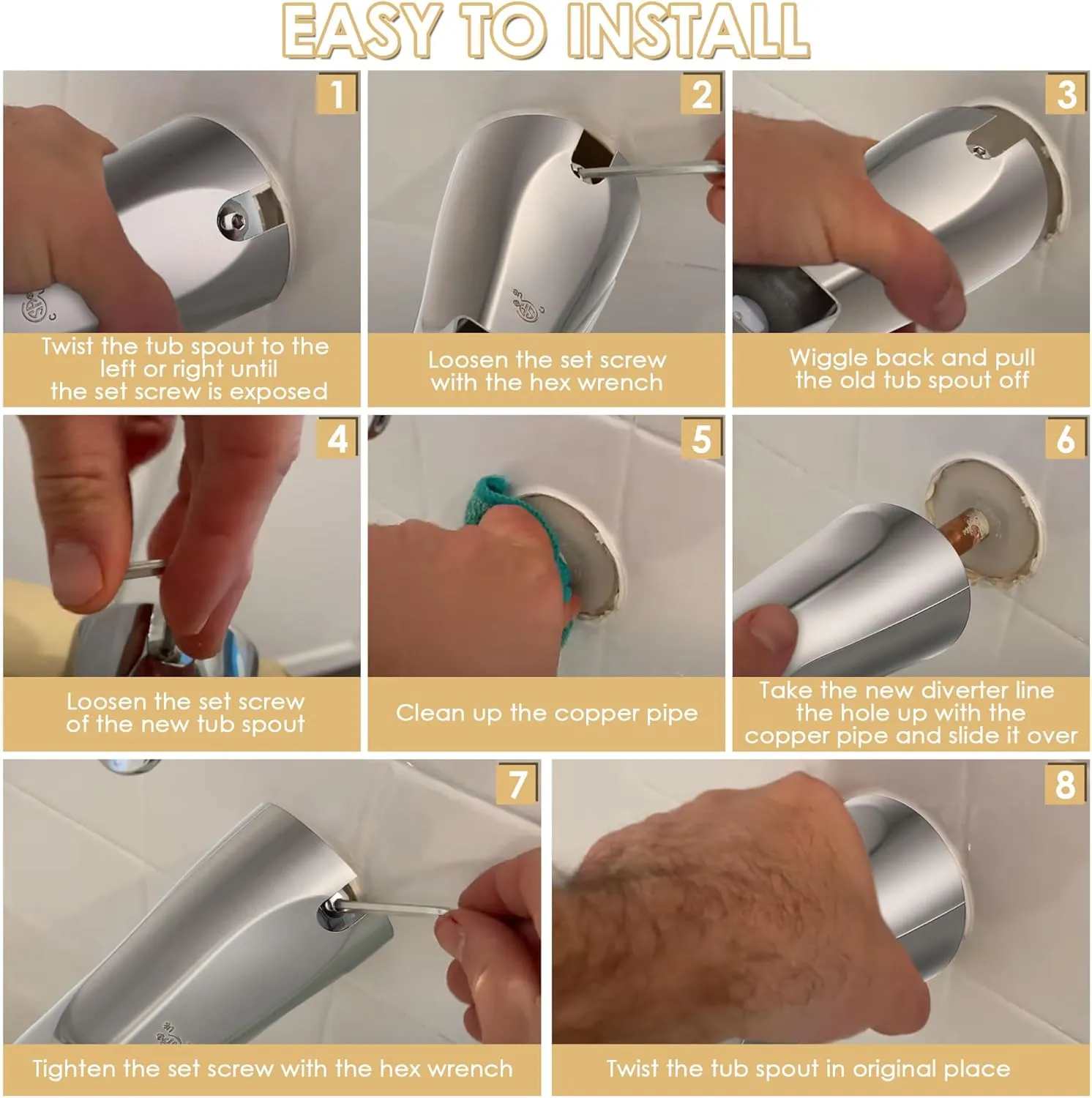 1 Pack Slip on Tub Spout with Diverter, Compatible with American Standard 8888026.002 Tub Spout, Bathroom Bathtub Faucet, Fits 1/2" Copper Water Tube(5/8" Dia), 5/32" Hex Wrench (Brushed Nickel)