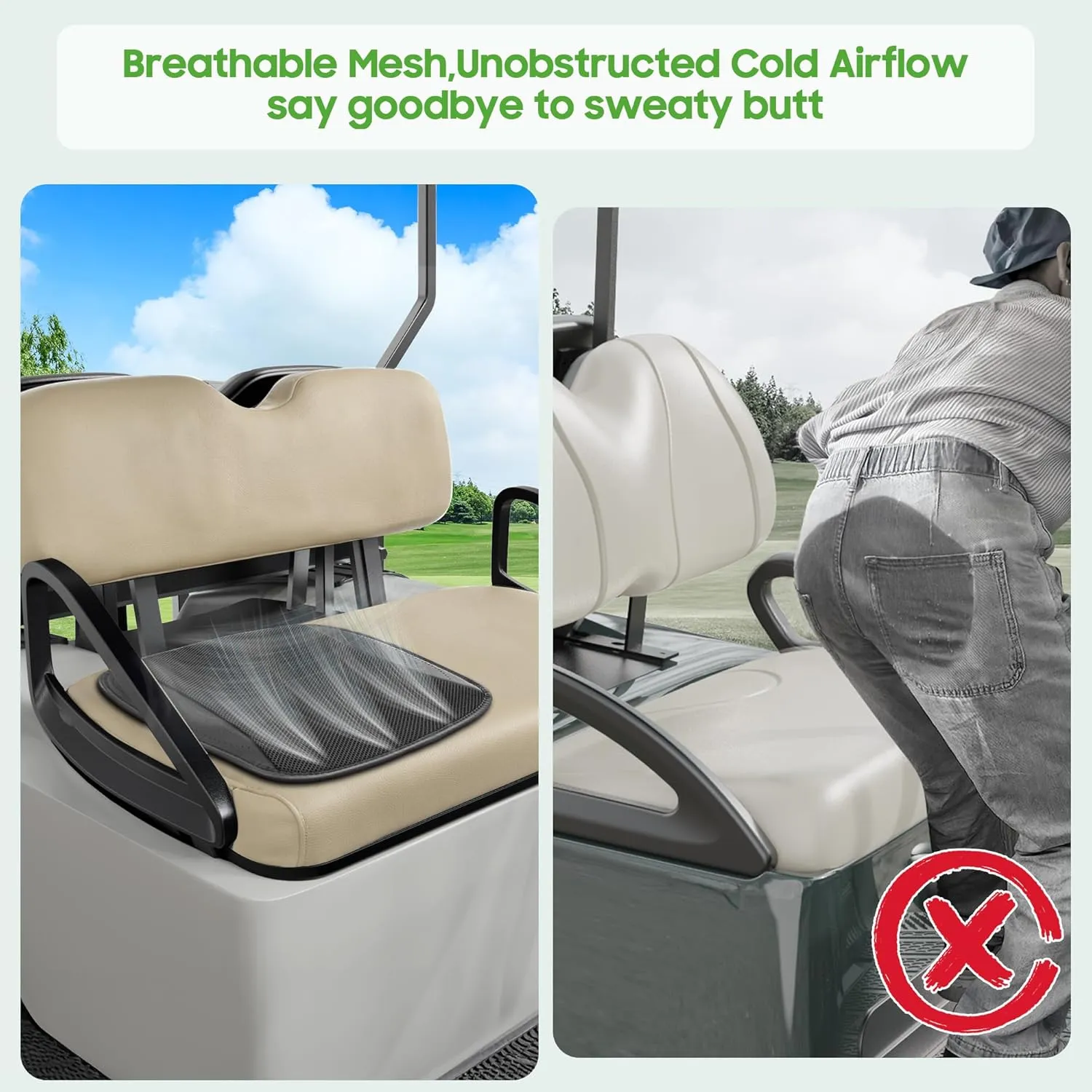 10L0L Golf Cart Cooling Seat Cushion with 8 Fans - Universal for Yamaha EZGO Club Car, 3-Speed Ventilated Seat Pad, USB-Powered with Ice Silk Fabric & Turbo Airflow Design