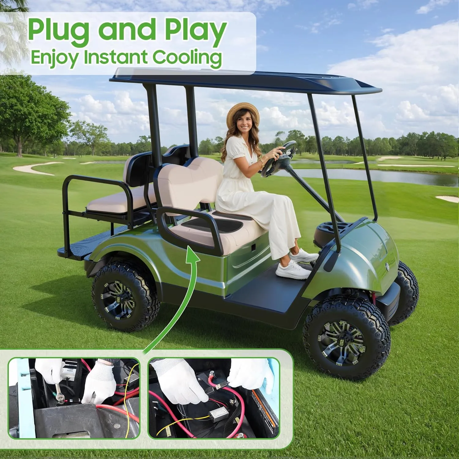 10L0L Golf Cart Cooling Seat Cushion with 8 Fans - Universal for Yamaha EZGO Club Car, 3-Speed Ventilated Seat Pad, USB-Powered with Ice Silk Fabric & Turbo Airflow Design
