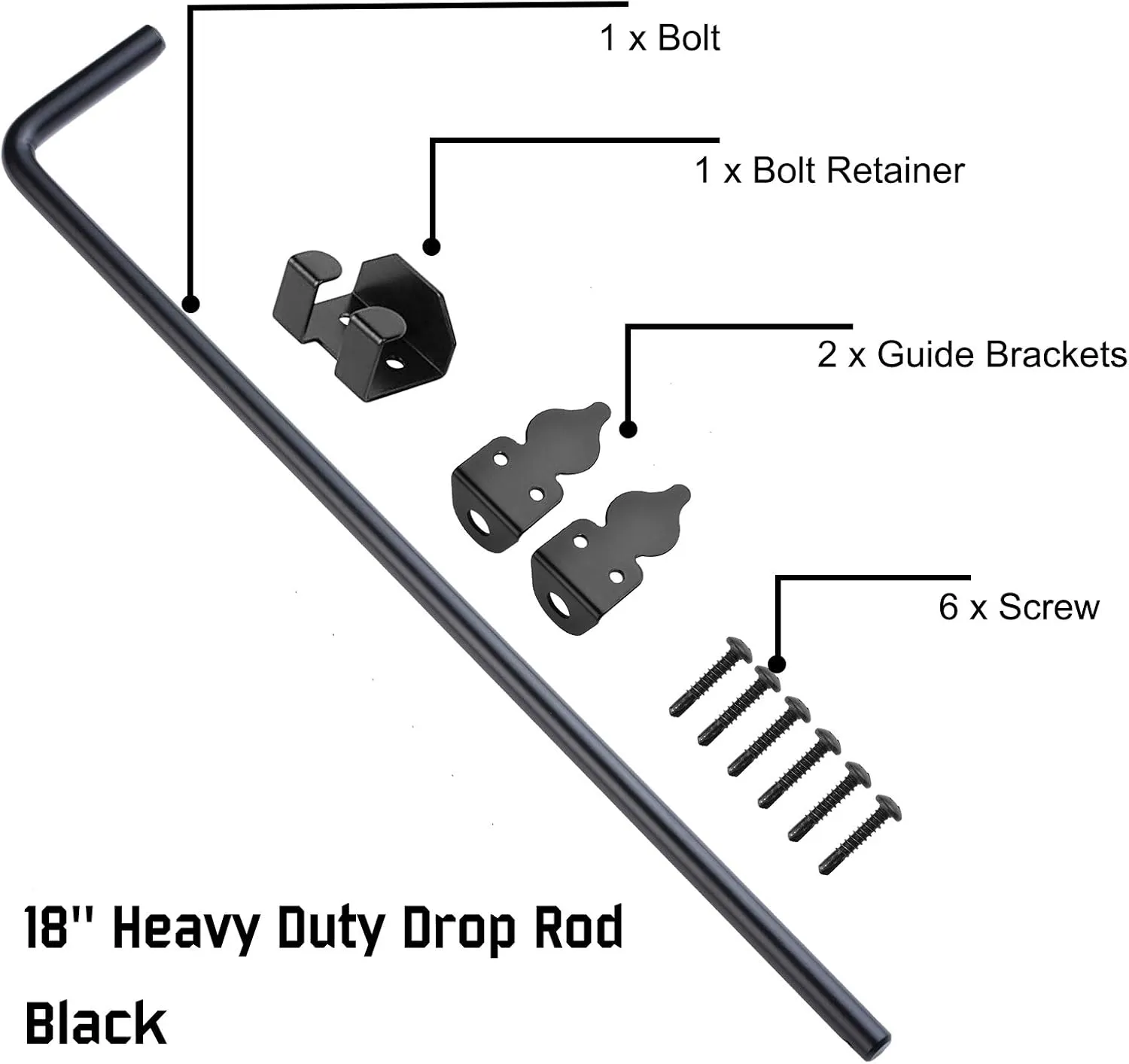 18" Cane Bolt Drop Rod Heavy Duty Gate Hardware Black Solid Steel Gate Ground Latch for Wood PVC Vinyl Metal Gates Fences Doors, Holding Gate to The Ground (2 Pack）