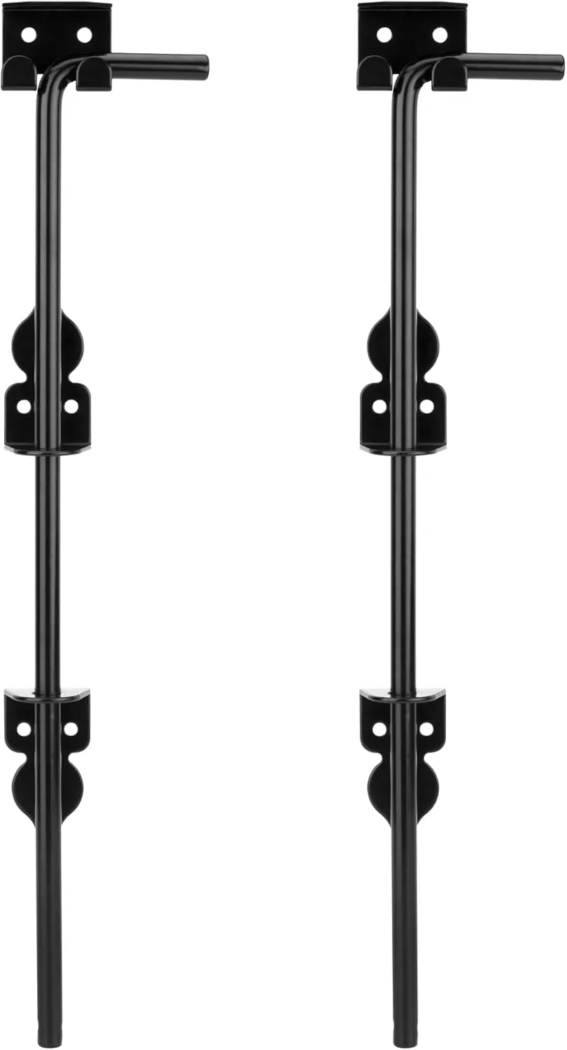 18" Cane Bolt Drop Rod Heavy Duty Gate Hardware Black Solid Steel Gate Ground Latch for Wood PVC Vinyl Metal Gates Fences Doors, Holding Gate to The Ground (2 Pack）