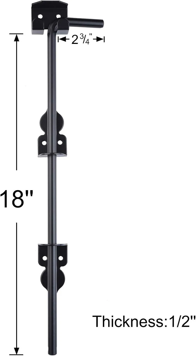 18" Cane Bolt Drop Rod Heavy Duty Gate Hardware Black Solid Steel Gate Ground Latch for Wood PVC Vinyl Metal Gates Fences Doors, Holding Gate to The Ground (2 Pack）