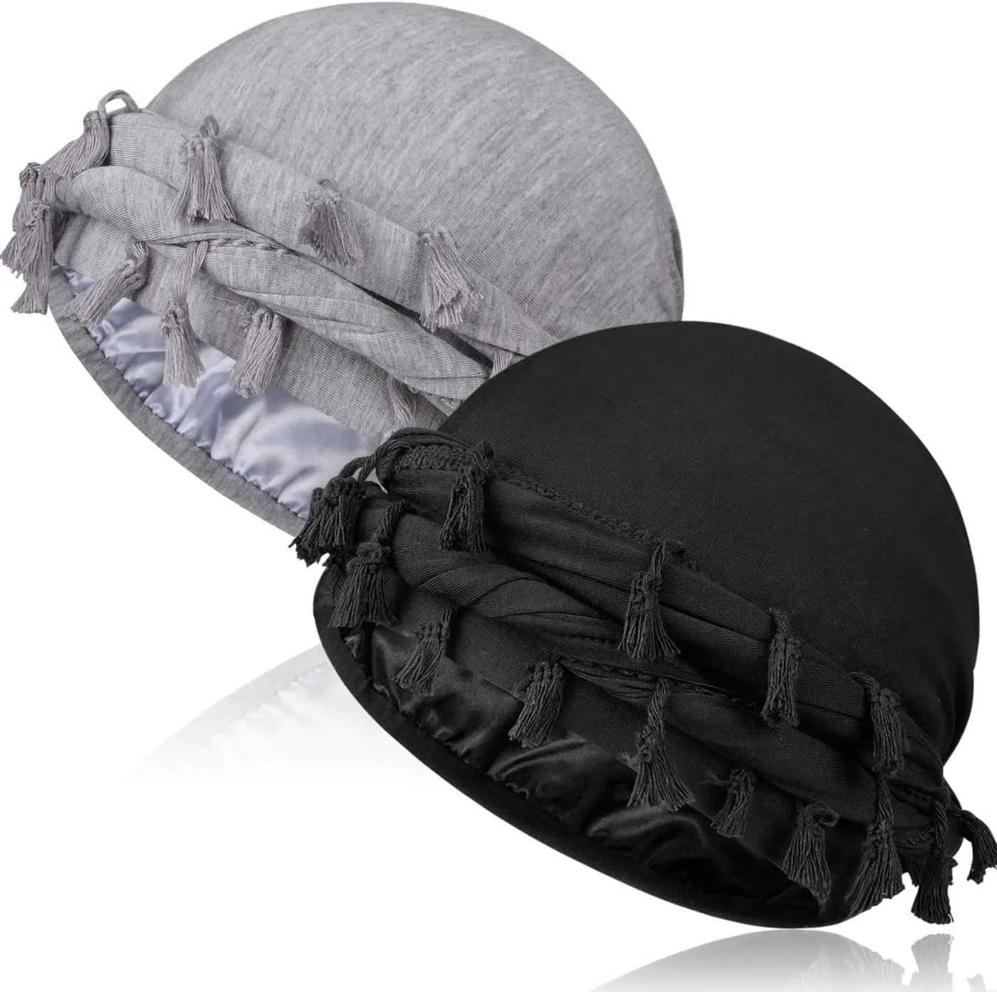 2 Pcs Satin Lined Turban With Long Twist Straps, Silky Head Wraps for Men, Halo Head Scarf for Hair