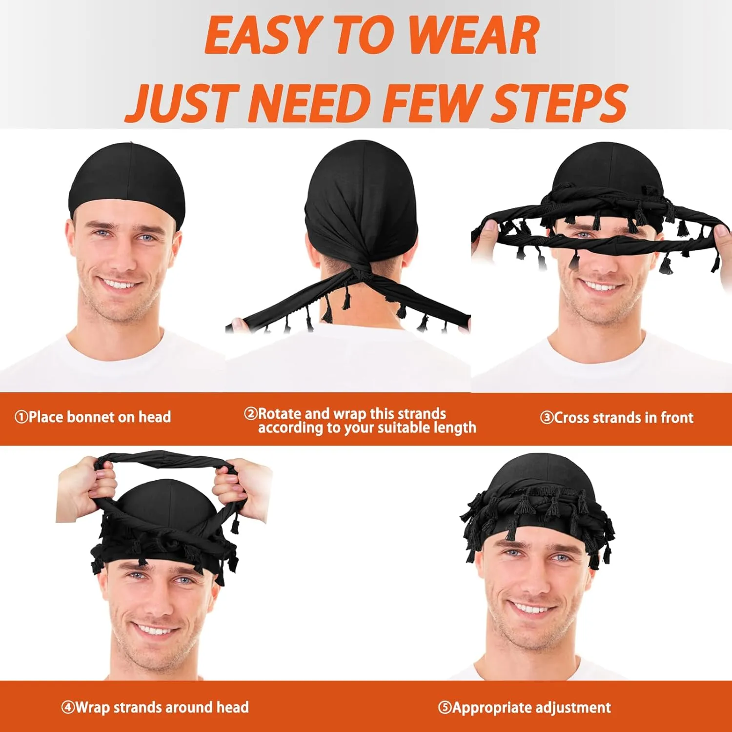 2 Pcs Satin Lined Turban With Long Twist Straps, Silky Head Wraps for Men, Halo Head Scarf for Hair