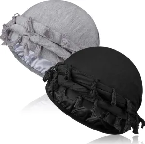 2 Pcs Satin Lined Turban With Long Twist Straps, Silky Head Wraps for Men, Halo Head Scarf for Hair