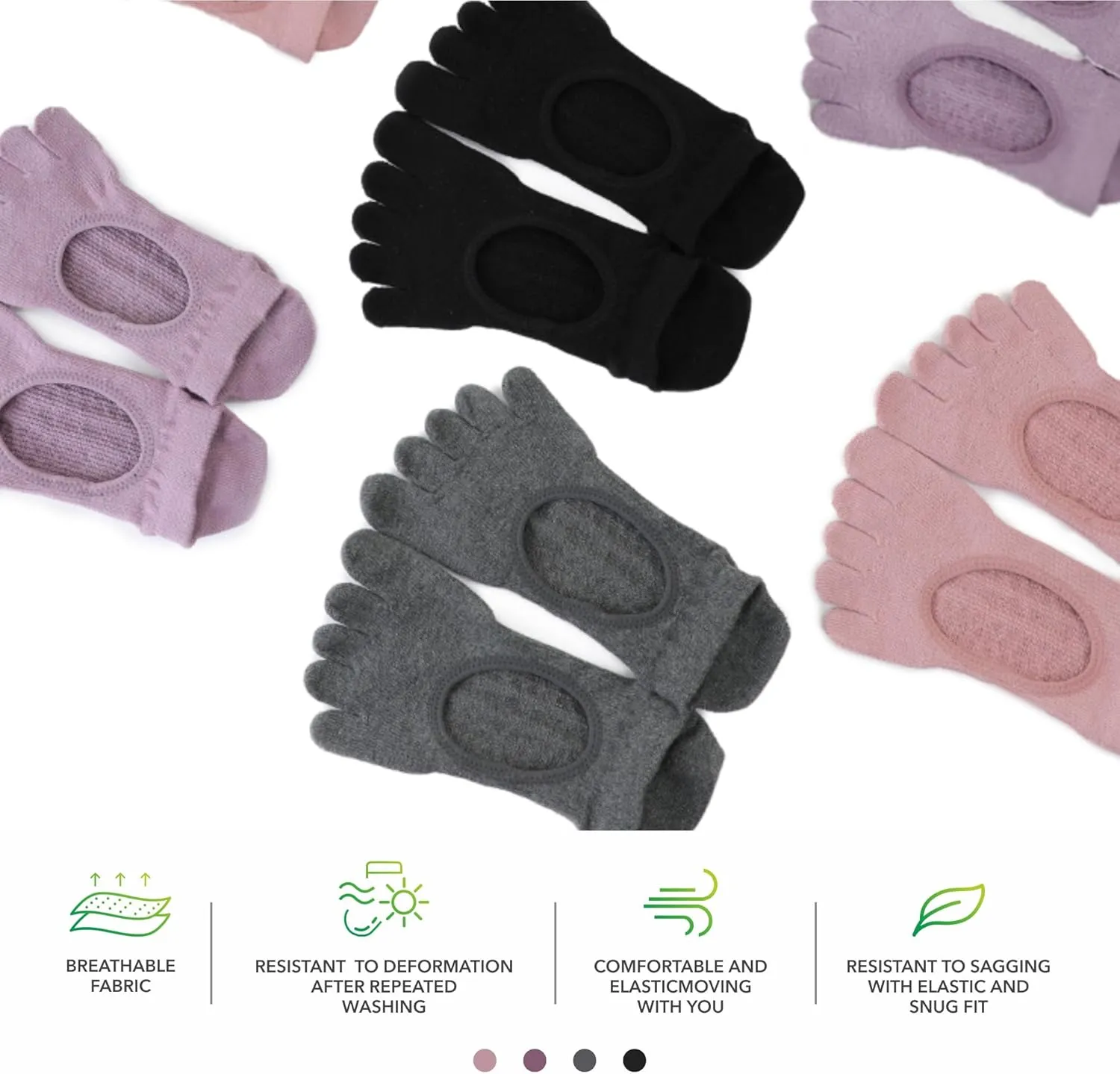 3 Pairs Non-Slip Five-Toe Yoga Socks for Women - Grip Socks for Pilates,Dance,Fitness,Home Workouts, One Size (US 4.5-9)
