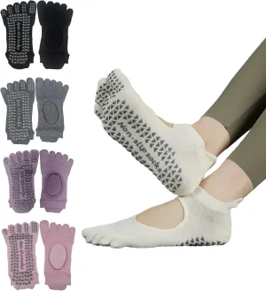 3 Pairs Non-Slip Five-Toe Yoga Socks for Women - Grip Socks for Pilates,Dance,Fitness,Home Workouts, One Size (US 4.5-9)