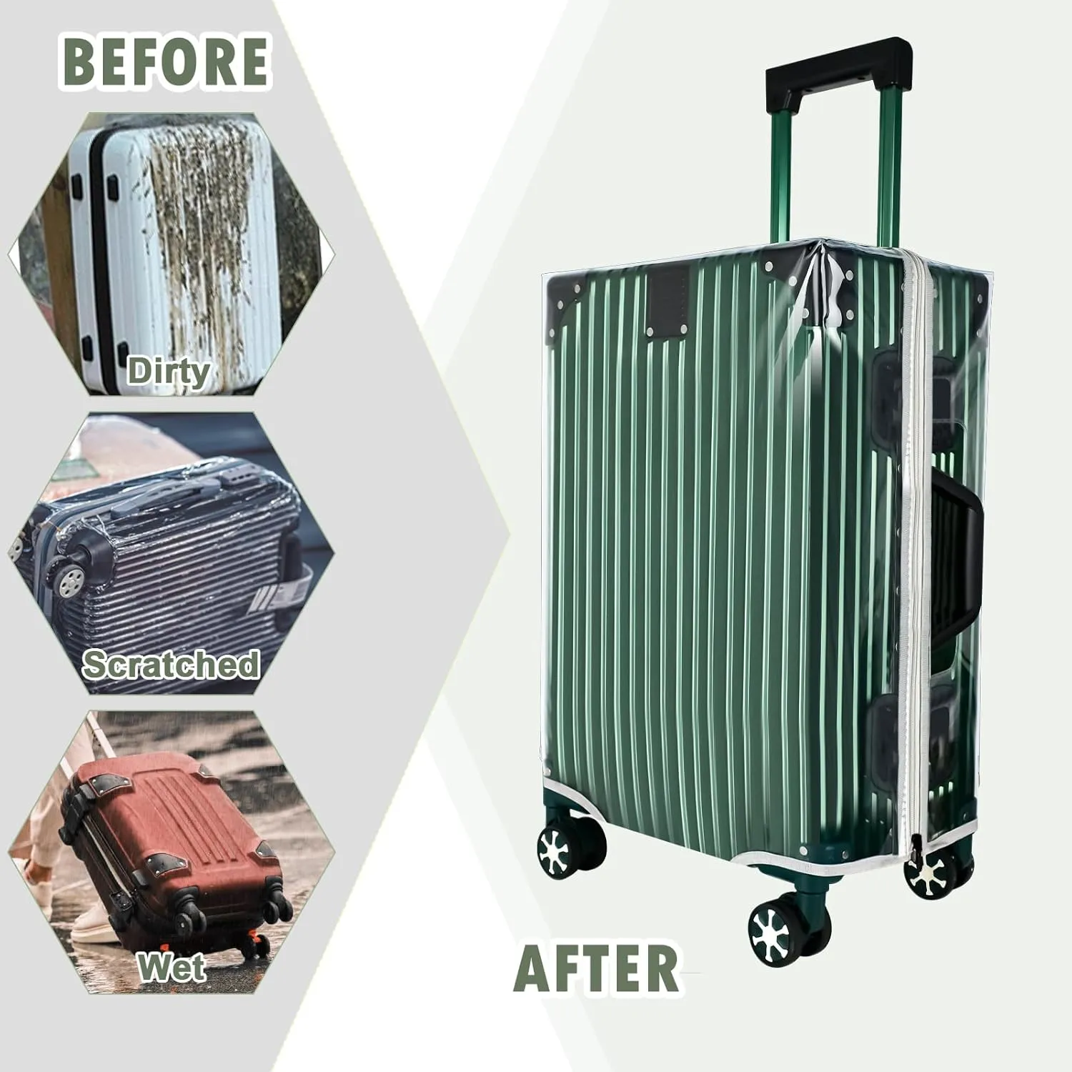 30" Thicken Clear Luggage Cover with Zipper, Clear PVC Suitcase Covers for Luggage, Waterproof Dustproof Anti-scratch Travel Luggage Cover Protector Suitcase