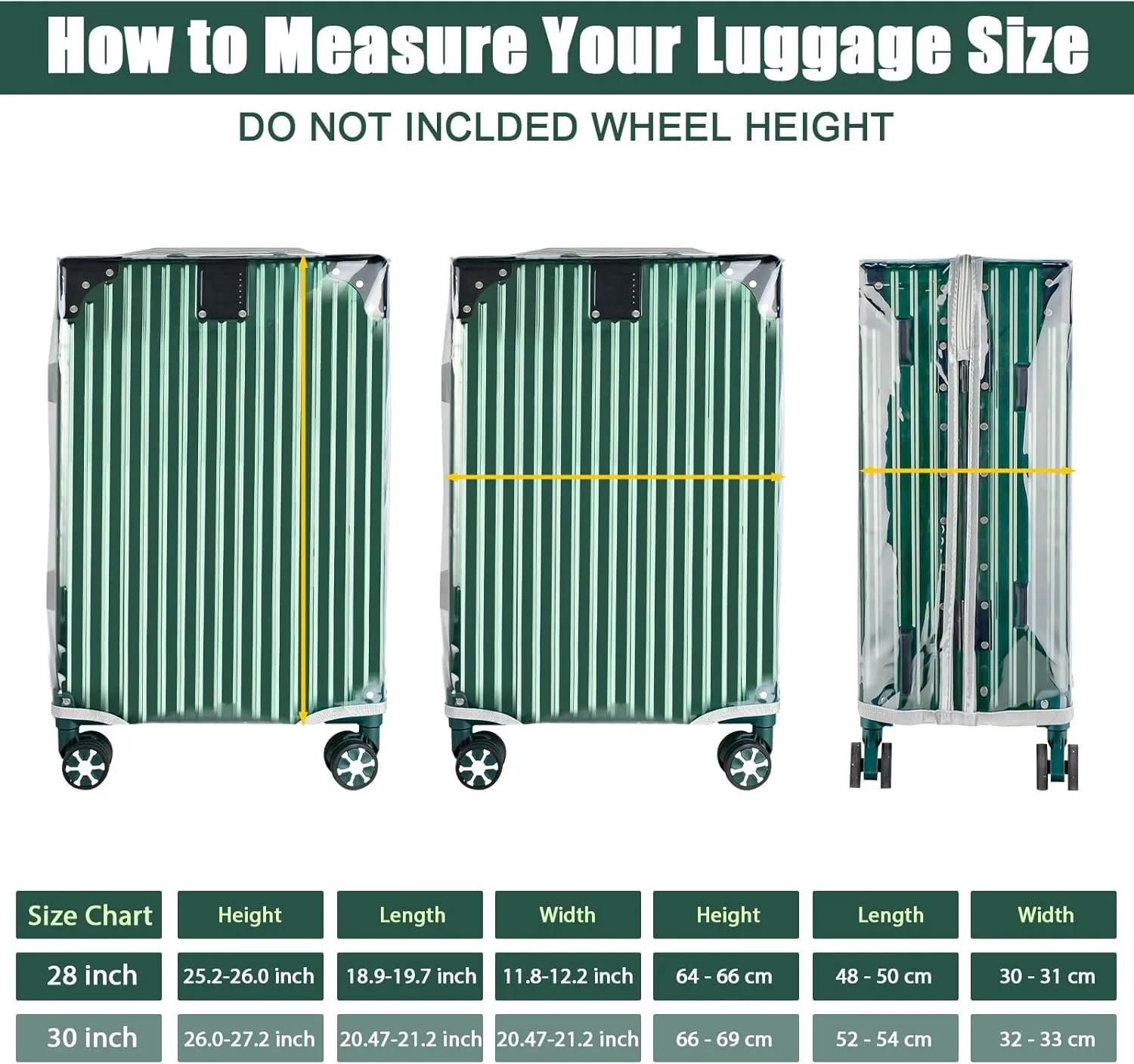 30" Thicken Clear Luggage Cover with Zipper, Clear PVC Suitcase Covers for Luggage, Waterproof Dustproof Anti-scratch Travel Luggage Cover Protector Suitcase