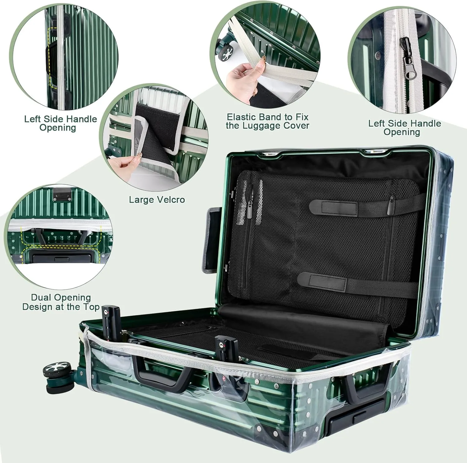30" Thicken Clear Luggage Cover with Zipper, Clear PVC Suitcase Covers for Luggage, Waterproof Dustproof Anti-scratch Travel Luggage Cover Protector Suitcase