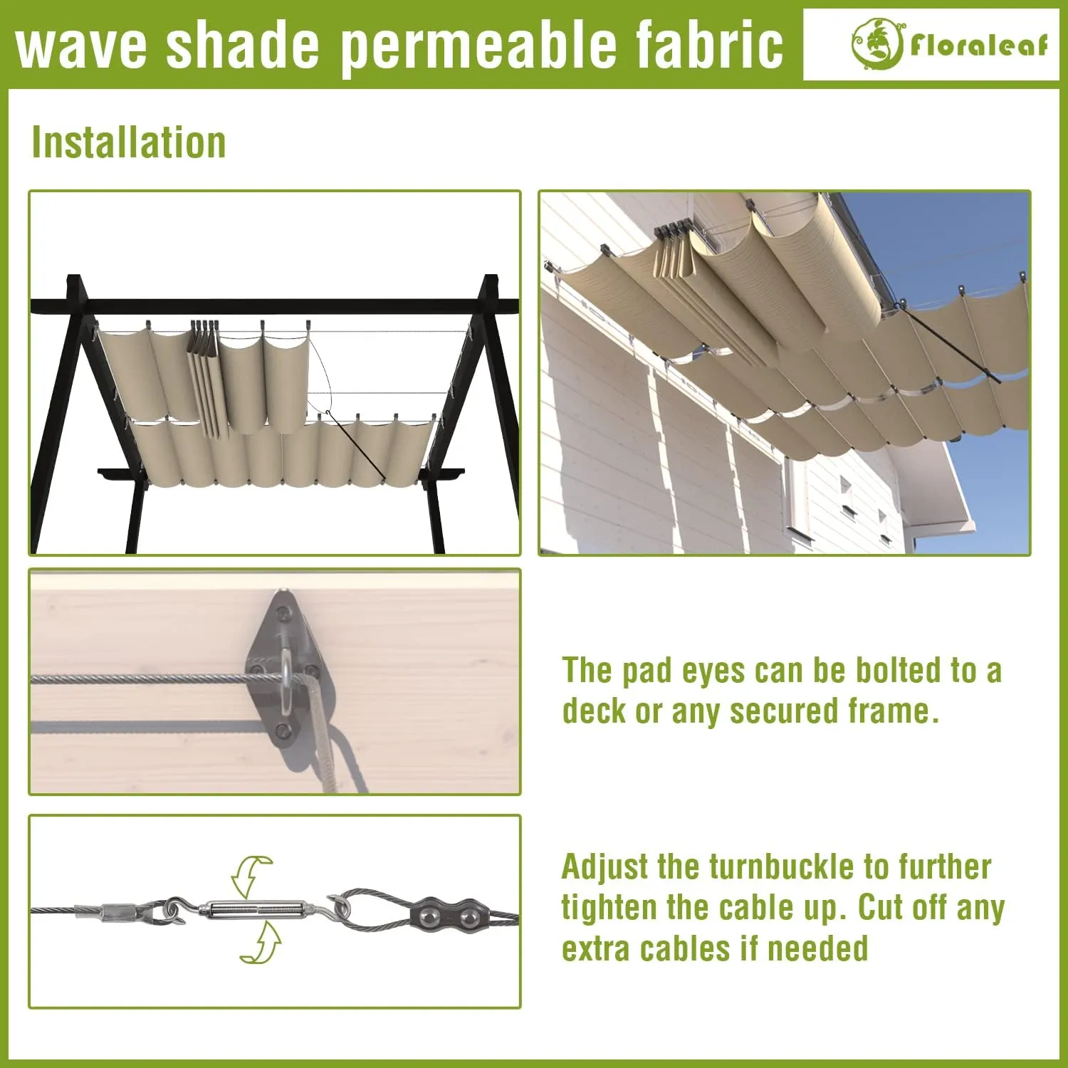 3'×12' Pergola Shade Cover Retractable Pergola Replacement Canopy Slide Shade Sail with Cable Hardware for Outdoor Patio Porch Garage Deck Backyard Awning