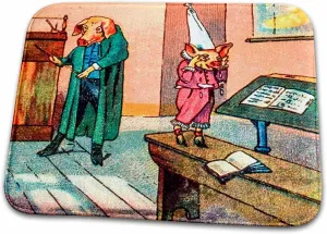 3dRose Bathroom Bath Rug Mat - Precocious Pigs. Bad Piggy in The Classroom Wearing Dunce Cap. Magic Lantern Slide