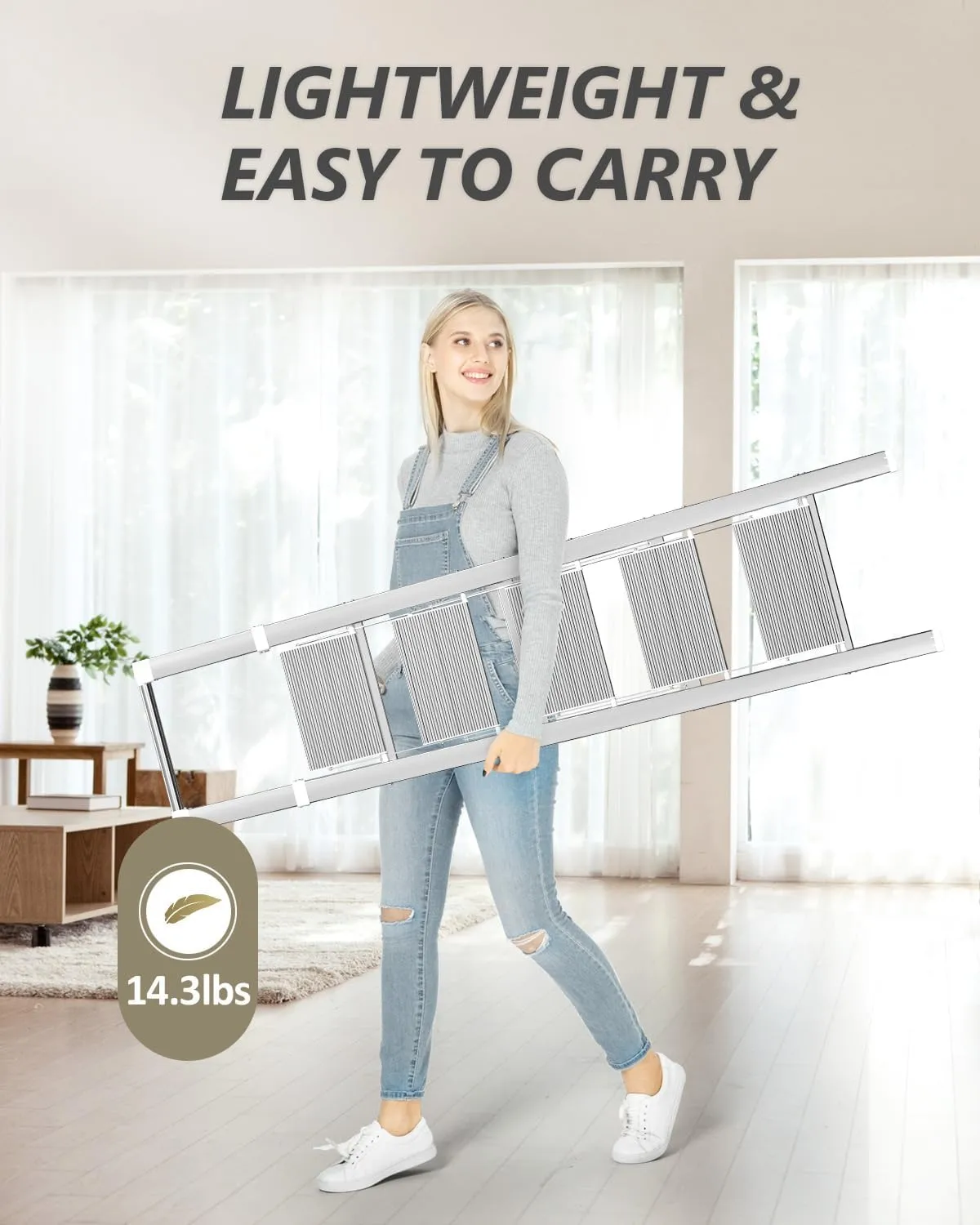 5 Step Ladder, Folding Step Stool, White Foldable Ladder for 10 Foot High Ceiling with Anti-Slip Wide Sturdy Pedal and Handgrip, Multi-Use for Home (300 lbs Capacity)