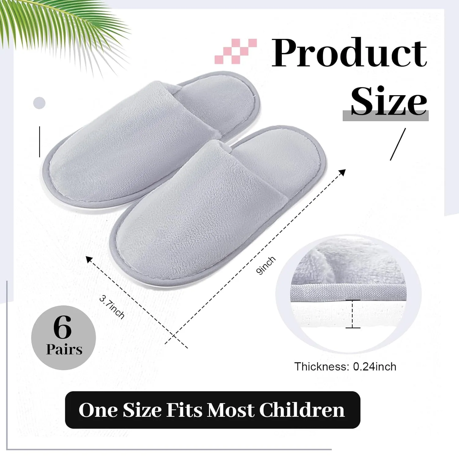 6 Pairs Kids Disposable Slippers Non Slip Closed Toe Spa Slippers Comfortable House Spa Indoor Outdoor for 4-12 Years Old Boys Girls Party Hotel Travel(Grey,S)