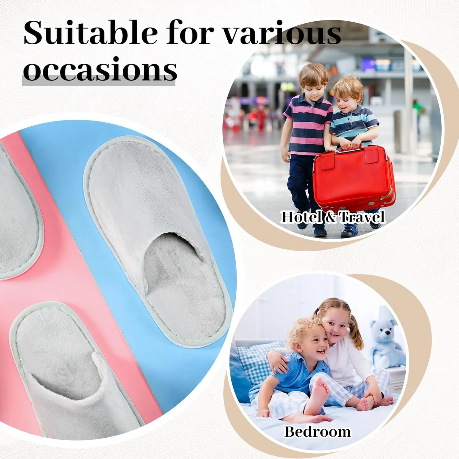 6 Pairs Kids Disposable Slippers Non Slip Closed Toe Spa Slippers Comfortable House Spa Indoor Outdoor for 4-12 Years Old Boys Girls Party Hotel Travel(Grey,S)