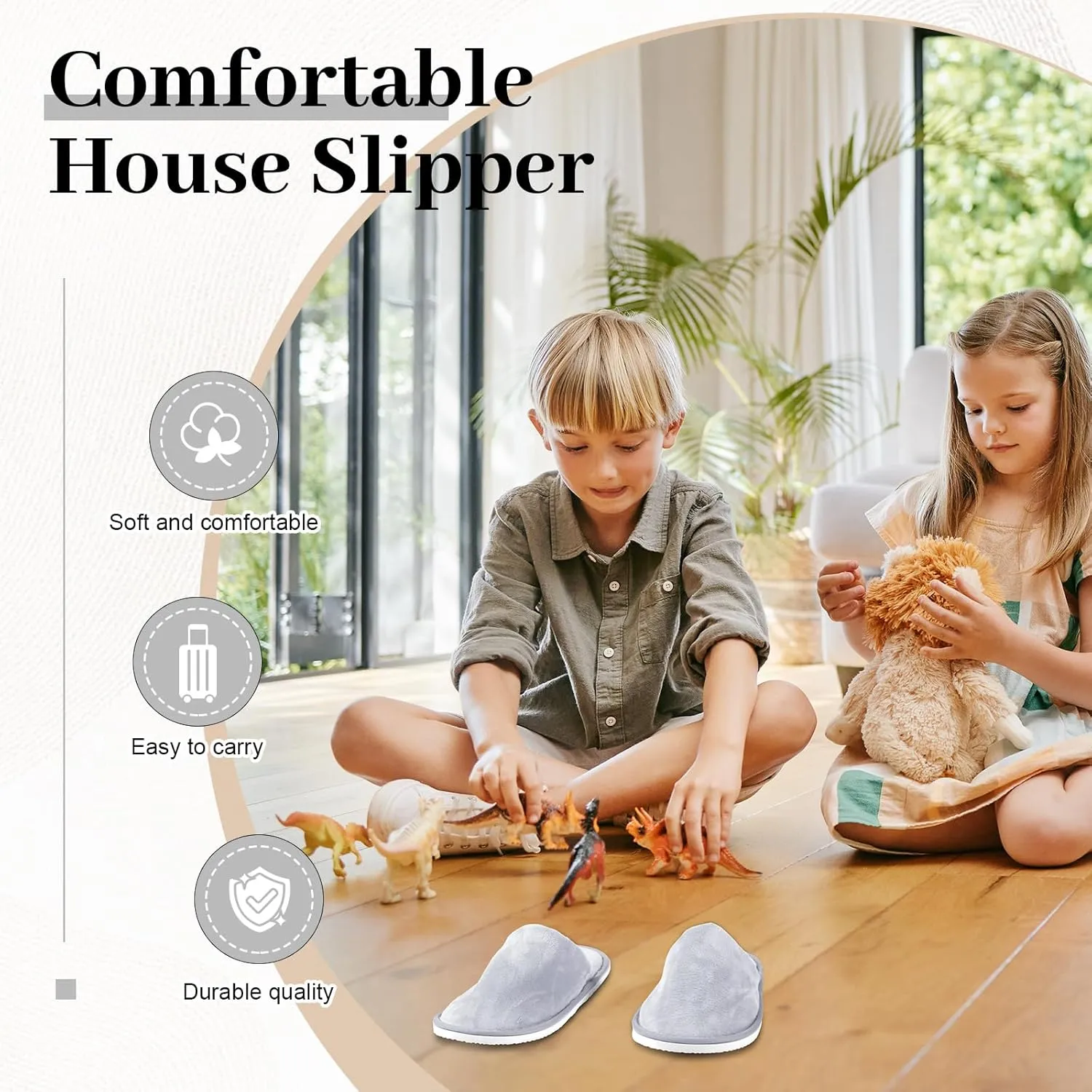 6 Pairs Kids Disposable Slippers Non Slip Closed Toe Spa Slippers Comfortable House Spa Indoor Outdoor for 4-12 Years Old Boys Girls Party Hotel Travel(Grey,S)
