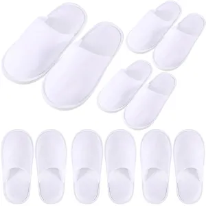 6 Pairs Kids Disposable Slippers Non Slip Closed Toe Spa Slippers Comfortable House Spa Indoor Outdoor for 4-12 Years Old Boys Girls Party Hotel Travel(White,Medium)