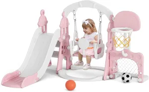 67i Toddler Swing and Slide Set with Safety Belt, 3-Step Climber - Indoor/Outdoor Playground for Kids 1-3 Years (Pink)