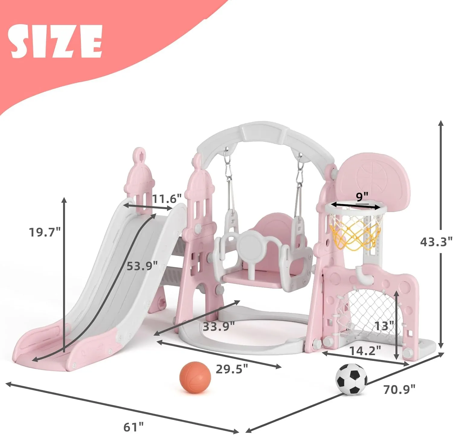 67i Toddler Swing and Slide Set with Safety Belt, 3-Step Climber - Indoor/Outdoor Playground for Kids 1-3 Years (Pink)