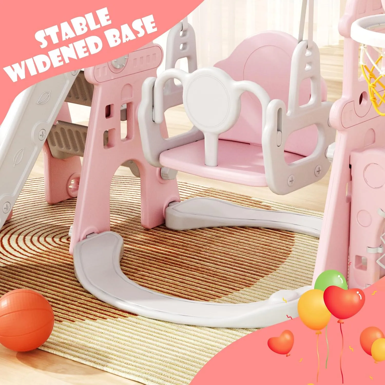 67i Toddler Swing and Slide Set with Safety Belt, 3-Step Climber - Indoor/Outdoor Playground for Kids 1-3 Years (Pink)
