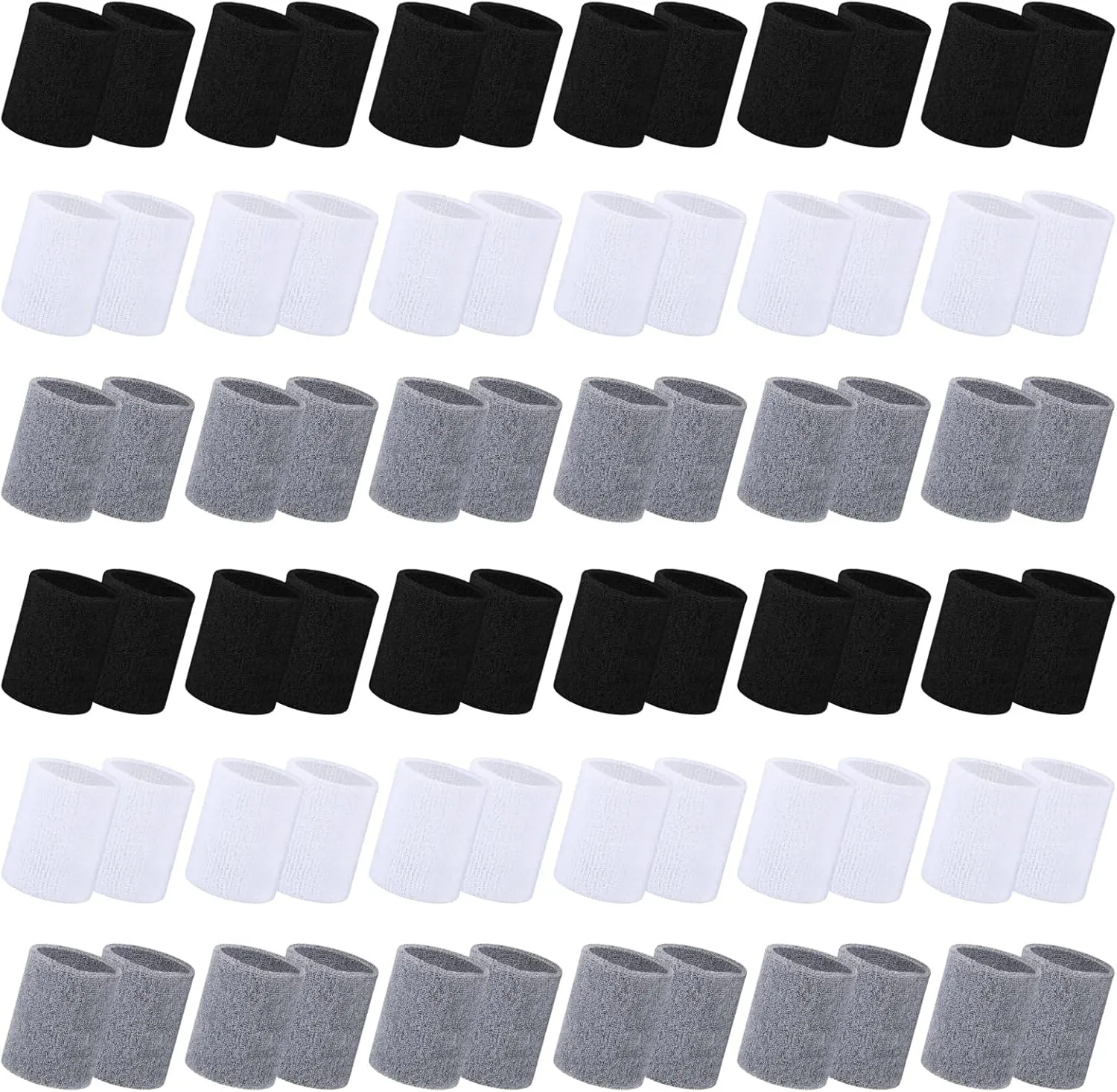 72 Pcs Absorbent Cotton Wristbands for Men & Women - Multipurpose Sports Sweatbands for Working Out, Athletics, and More - White, Gray, Black