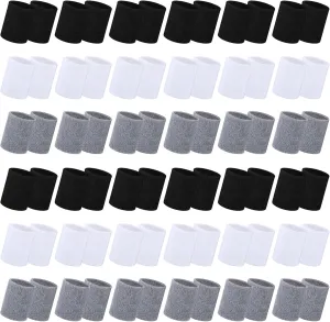 72 Pcs Absorbent Cotton Wristbands for Men & Women - Multipurpose Sports Sweatbands for Working Out, Athletics, and More - White, Gray, Black