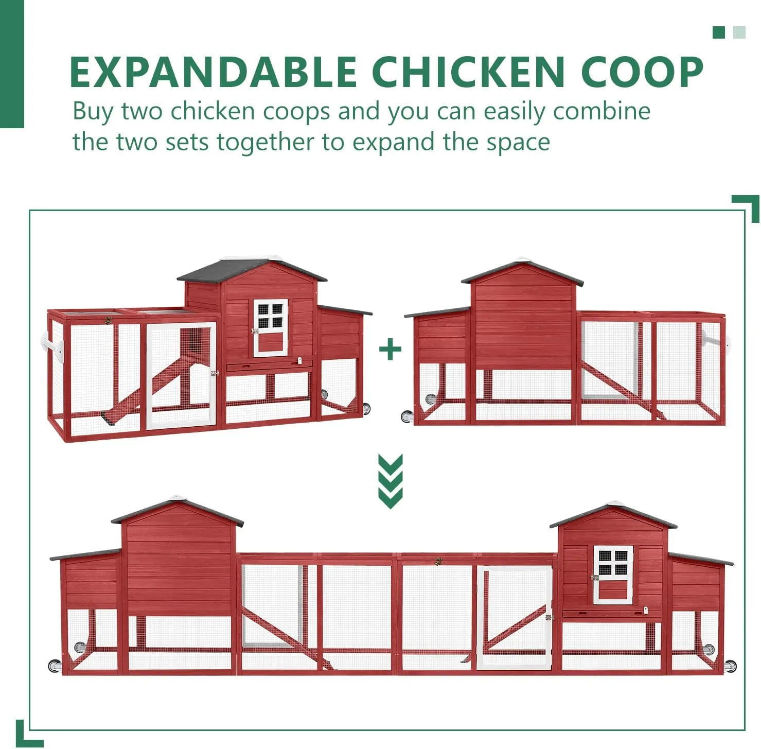 79" L Chicken Coop with Run, Mobile Chicken Hen House with Nesting Boxes, Wheels, Outdoor Indoor Rabbit Hutch, Poultry Cage for Chickens Ducks Bunny with Removable Tray, Ramp (Red)