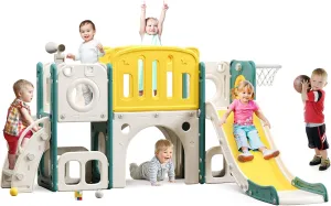 8 in 1 Toddler Slide Set, Kids Slide for Toddlers, Toddler Climber Slide PlaySet with Basketball Hoop,Outdoor Indoor Playground for Toddlers Upgraded