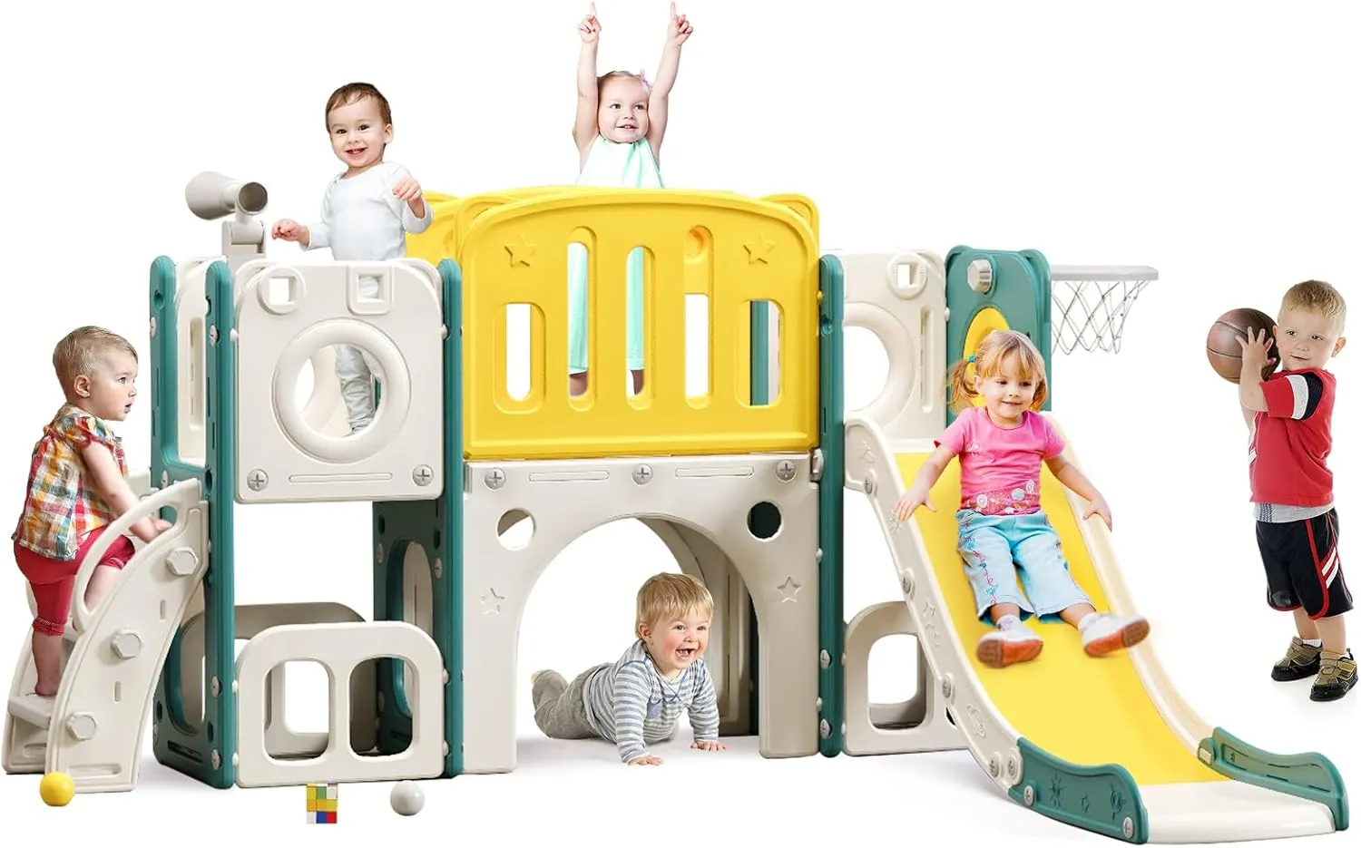 8 in 1 Toddler Slide Set, Kids Slide for Toddlers, Toddler Climber Slide PlaySet with Basketball Hoop,Outdoor Indoor Playground for Toddlers Upgraded