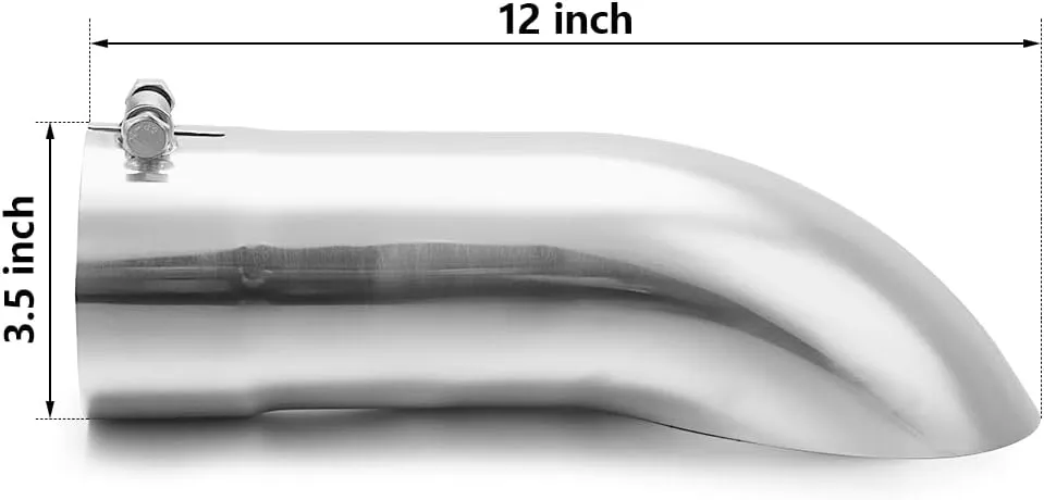 A-KARCK Turn Down Exhaust Tip 3.5" Inlet, Polished Tailpipe Tip with 3.5" Inlet & Outlet 12" Overall Length, Stainless Steel Structure for High Temperature Resistance