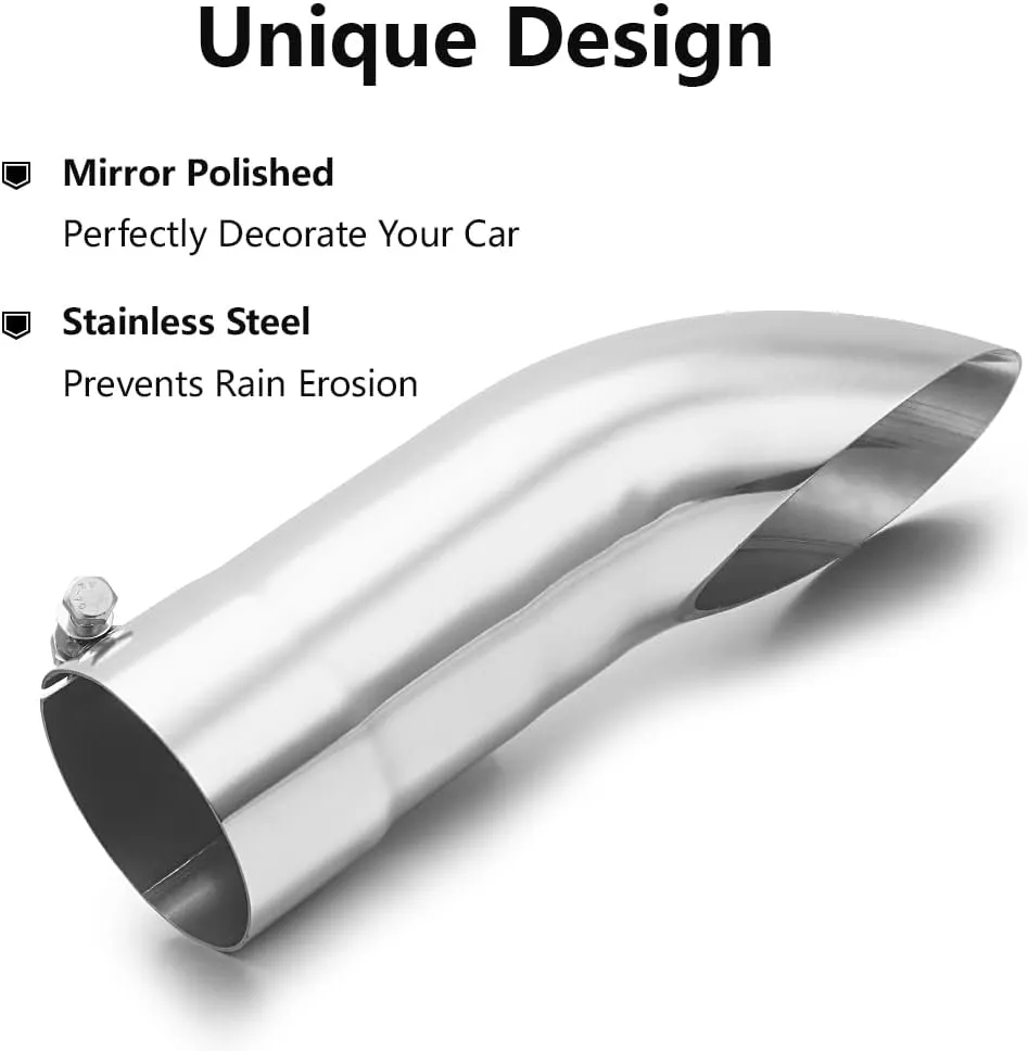 A-KARCK Turn Down Exhaust Tip 3.5" Inlet, Polished Tailpipe Tip with 3.5" Inlet & Outlet 12" Overall Length, Stainless Steel Structure for High Temperature Resistance