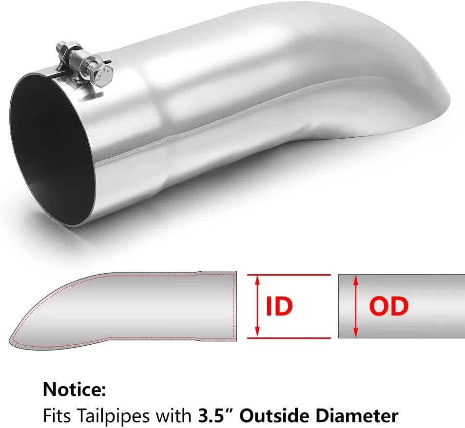 A-KARCK Turn Down Exhaust Tip 3.5" Inlet, Polished Tailpipe Tip with 3.5" Inlet & Outlet 12" Overall Length, Stainless Steel Structure for High Temperature Resistance
