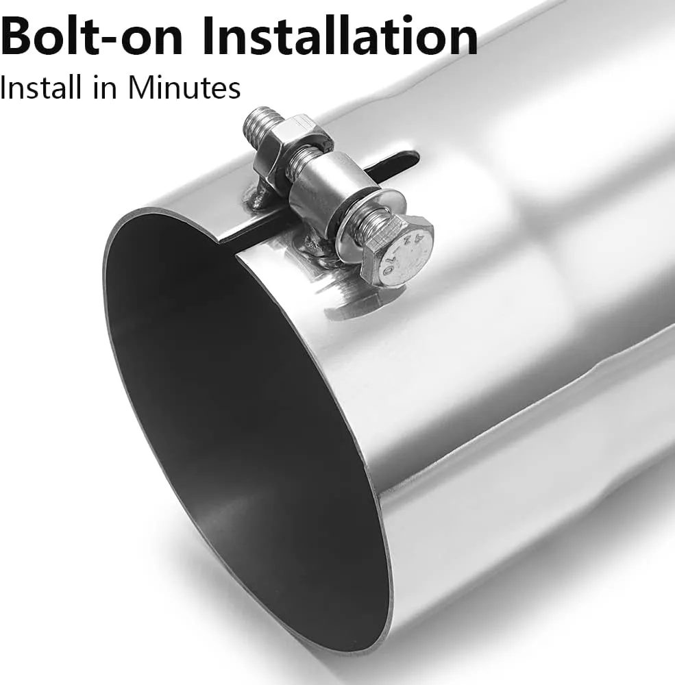 A-KARCK Turn Down Exhaust Tip 3.5" Inlet, Polished Tailpipe Tip with 3.5" Inlet & Outlet 12" Overall Length, Stainless Steel Structure for High Temperature Resistance