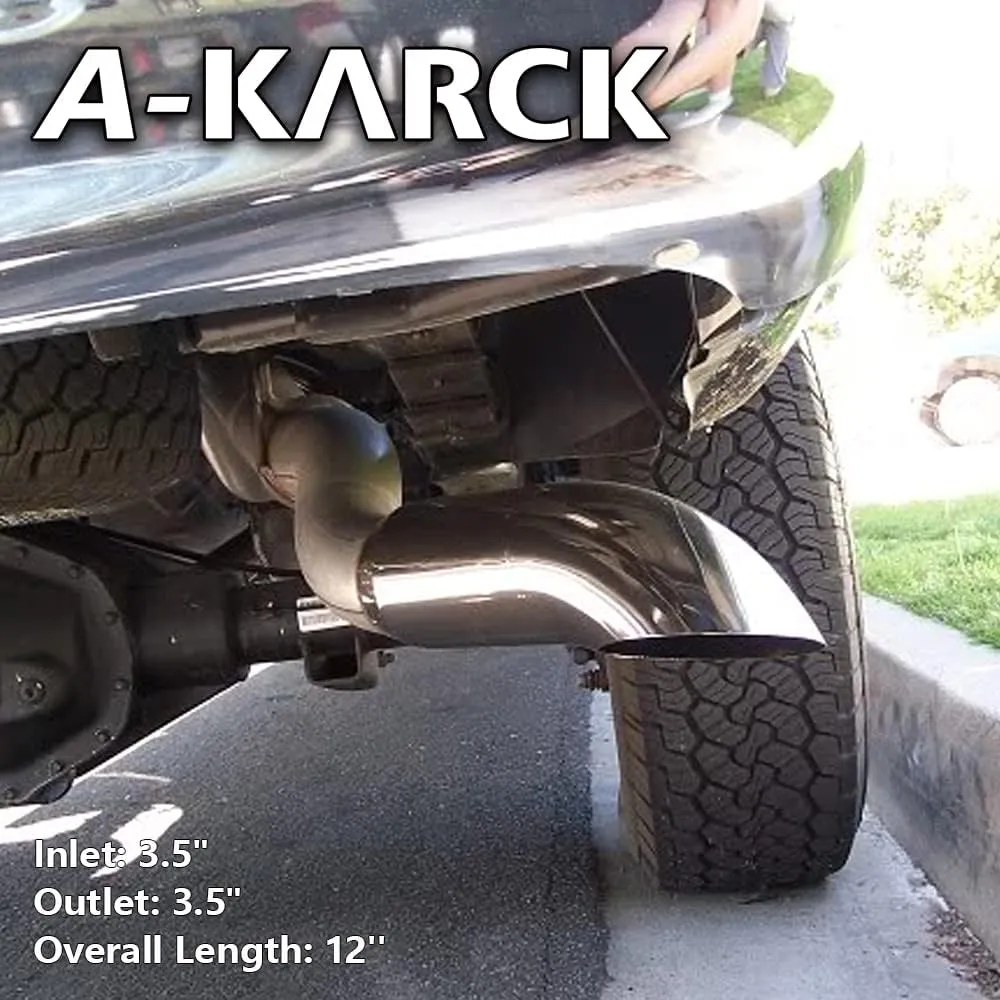 A-KARCK Turn Down Exhaust Tip 3.5" Inlet, Polished Tailpipe Tip with 3.5" Inlet & Outlet 12" Overall Length, Stainless Steel Structure for High Temperature Resistance