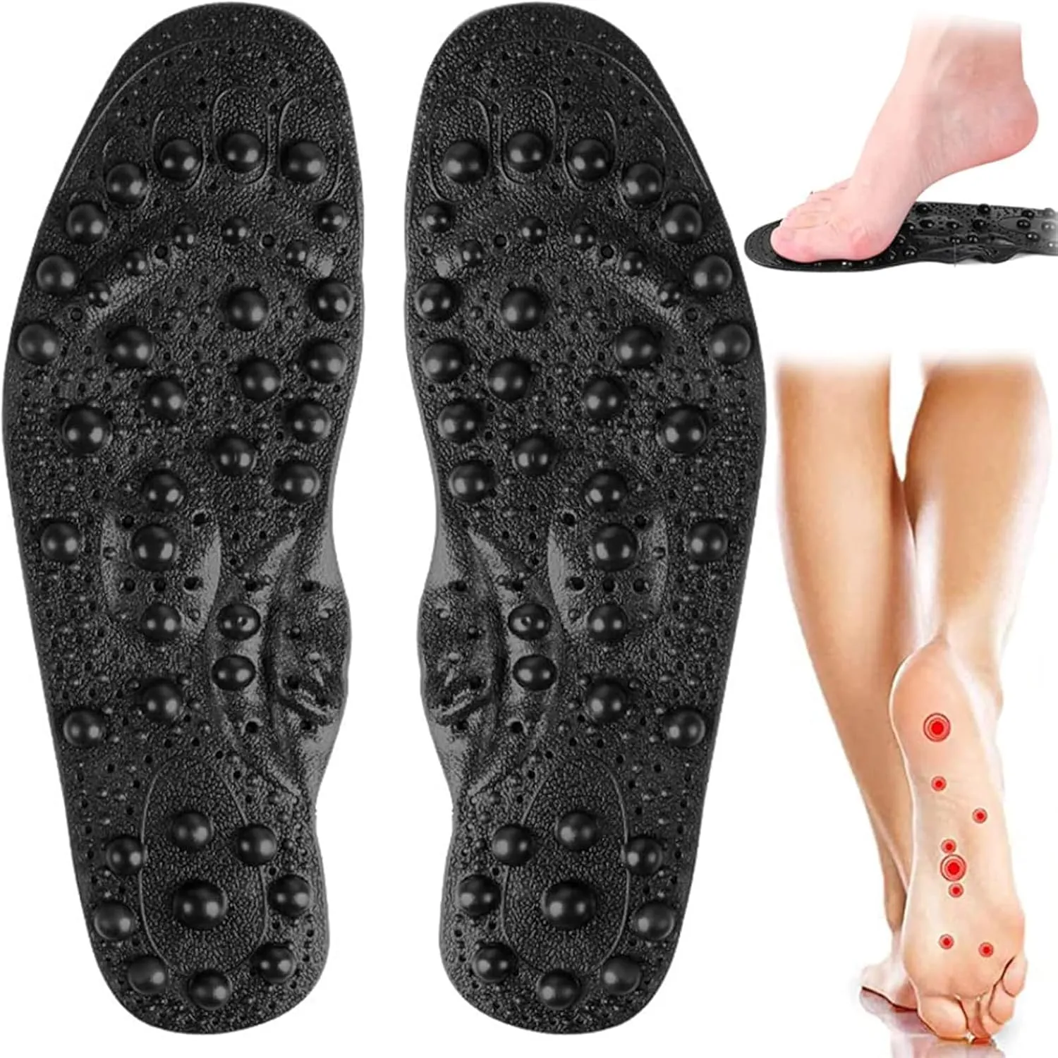 Acupressure Magnetic Insoles, Magnetic Therapy Insoles, Breathable Massage Insoles, Relieve Pain, Pressure Point Reflexology Insole, Orthotic Gel Shoe Insert for Men&Women,L(41-45),Black