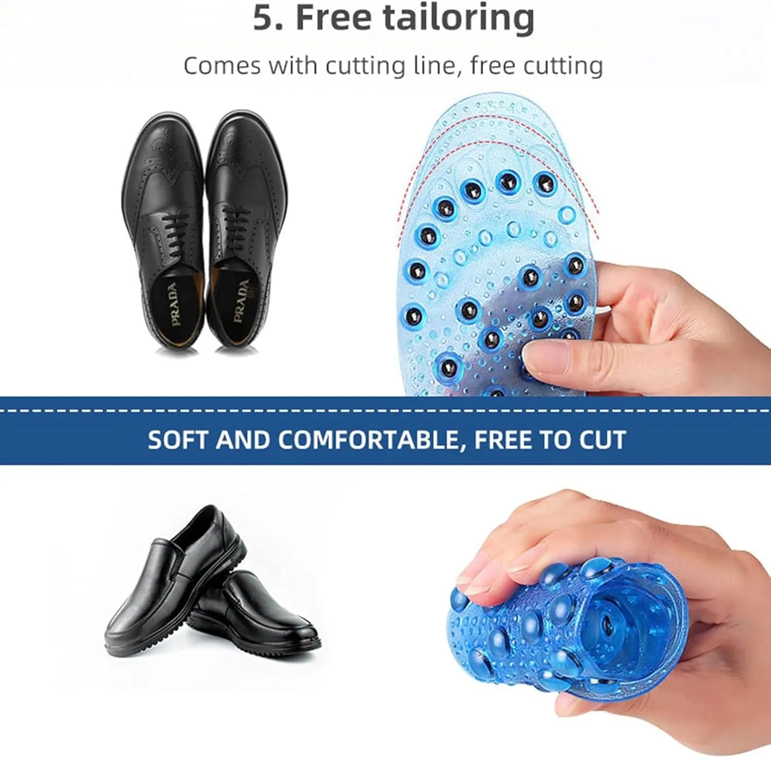Acupressure Magnetic Insoles, Magnetic Therapy Insoles, Breathable Massage Insoles, Relieve Pain, Pressure Point Reflexology Insole, Orthotic Gel Shoe Insert for Men&Women,L(41-45),Black