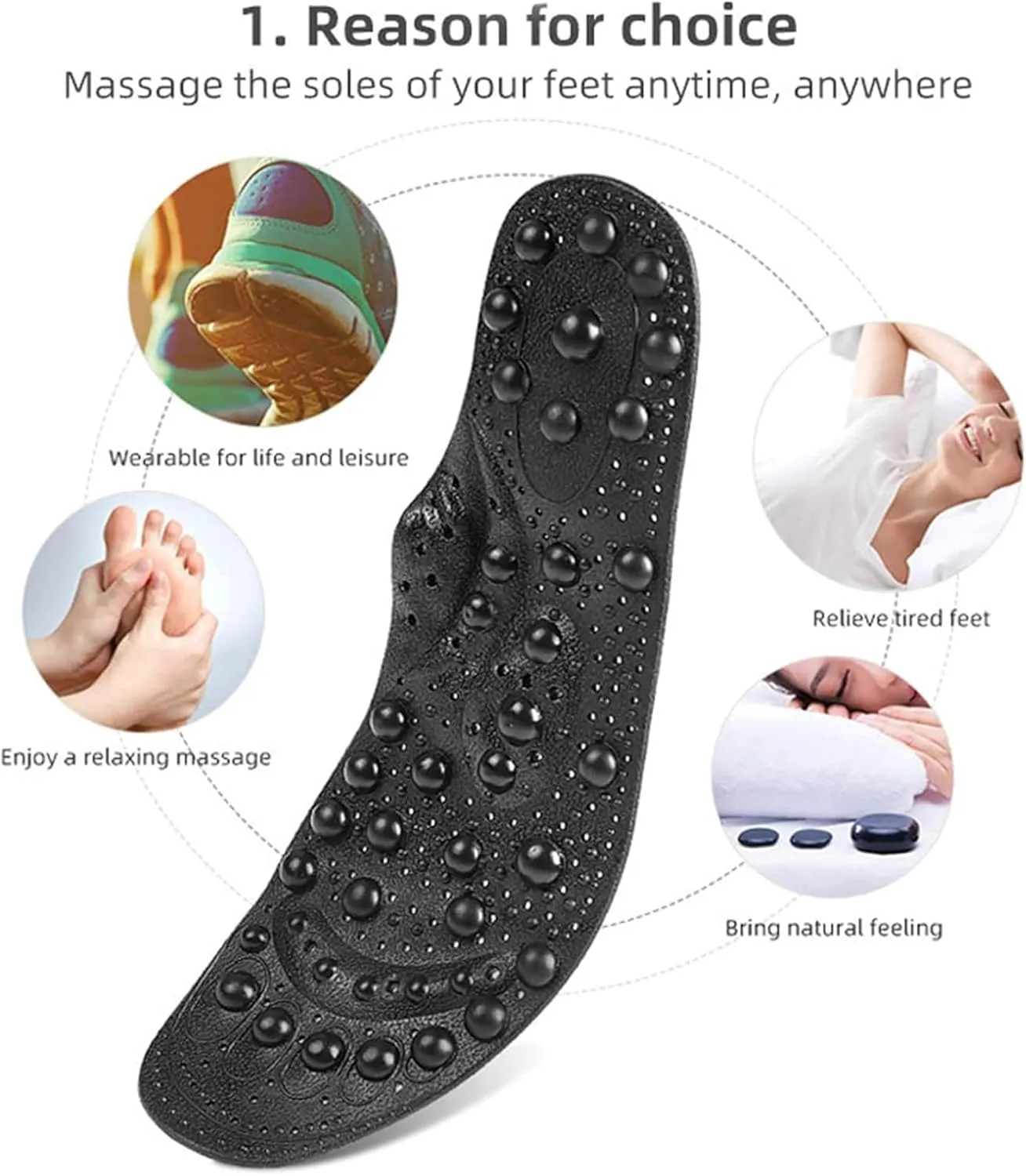 Acupressure Magnetic Insoles, Magnetic Therapy Insoles, Breathable Massage Insoles, Relieve Pain, Pressure Point Reflexology Insole, Orthotic Gel Shoe Insert for Men&Women,L(41-45),Black