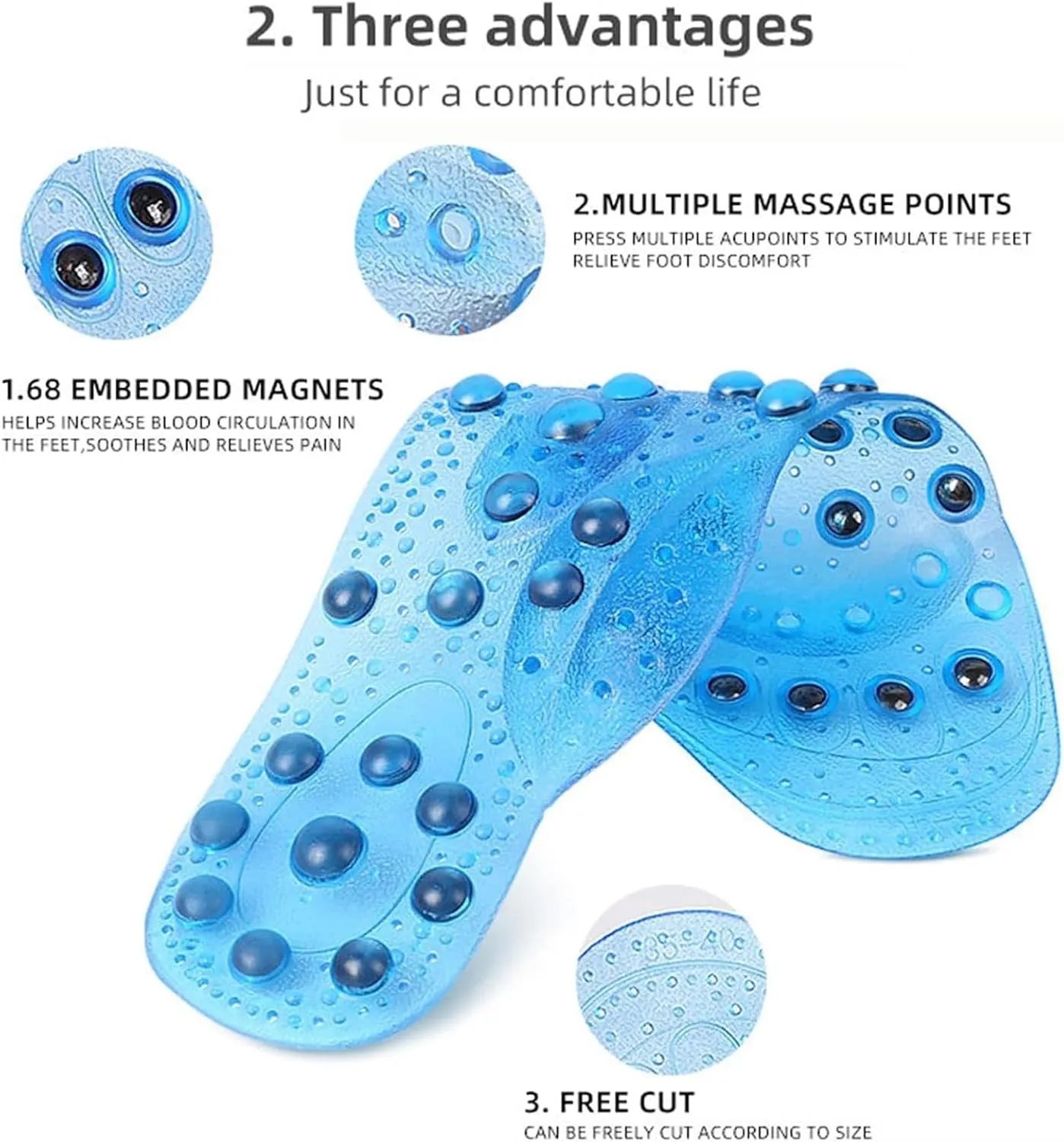 Acupressure Magnetic Insoles, Magnetic Therapy Insoles, Breathable Massage Insoles, Relieve Pain, Pressure Point Reflexology Insole, Orthotic Gel Shoe Insert for Men&Women,L(41-45),Black