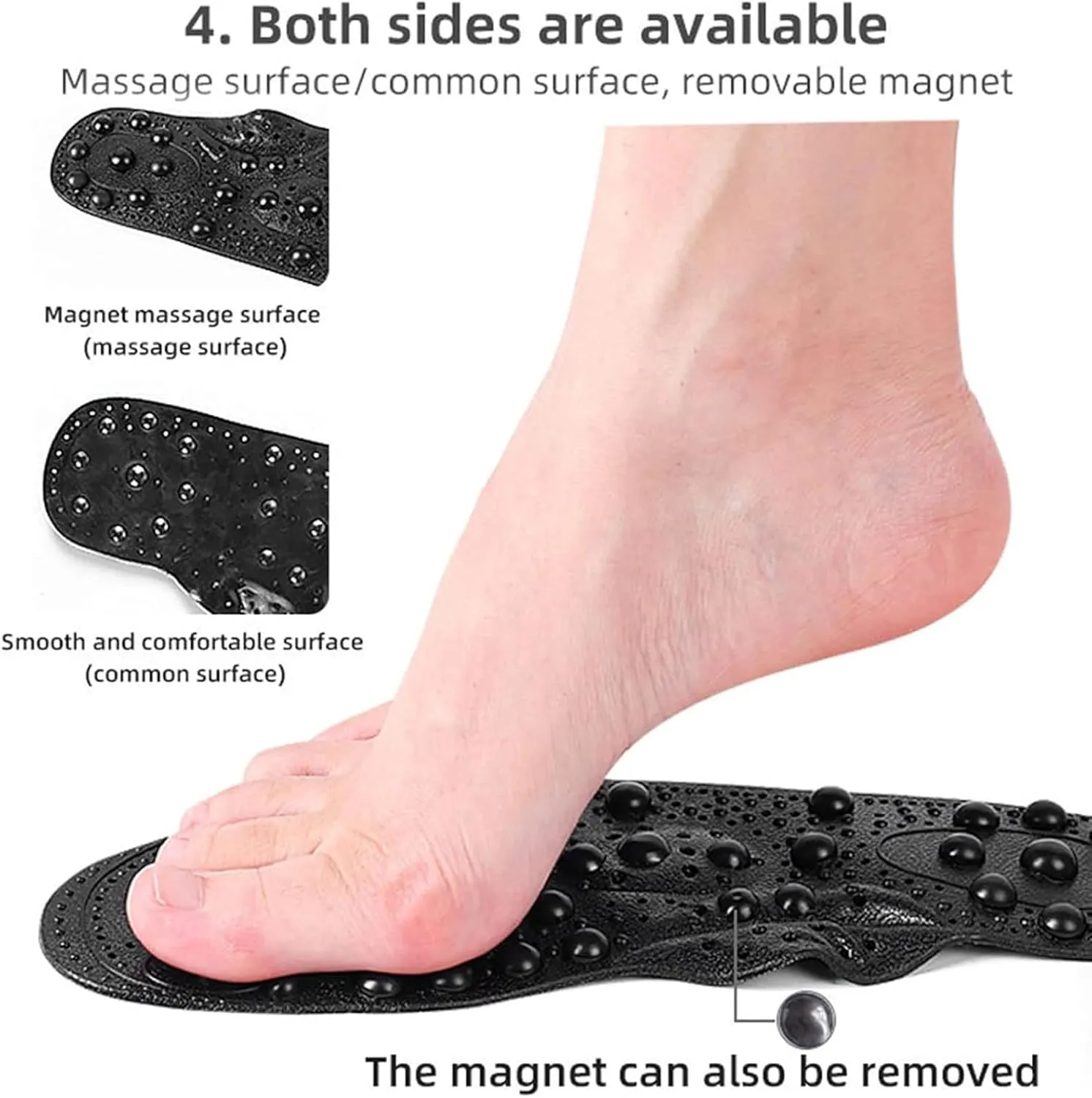 Acupressure Magnetic Insoles, Magnetic Therapy Insoles, Breathable Massage Insoles, Relieve Pain, Pressure Point Reflexology Insole, Orthotic Gel Shoe Insert for Men&Women,L(41-45),Black
