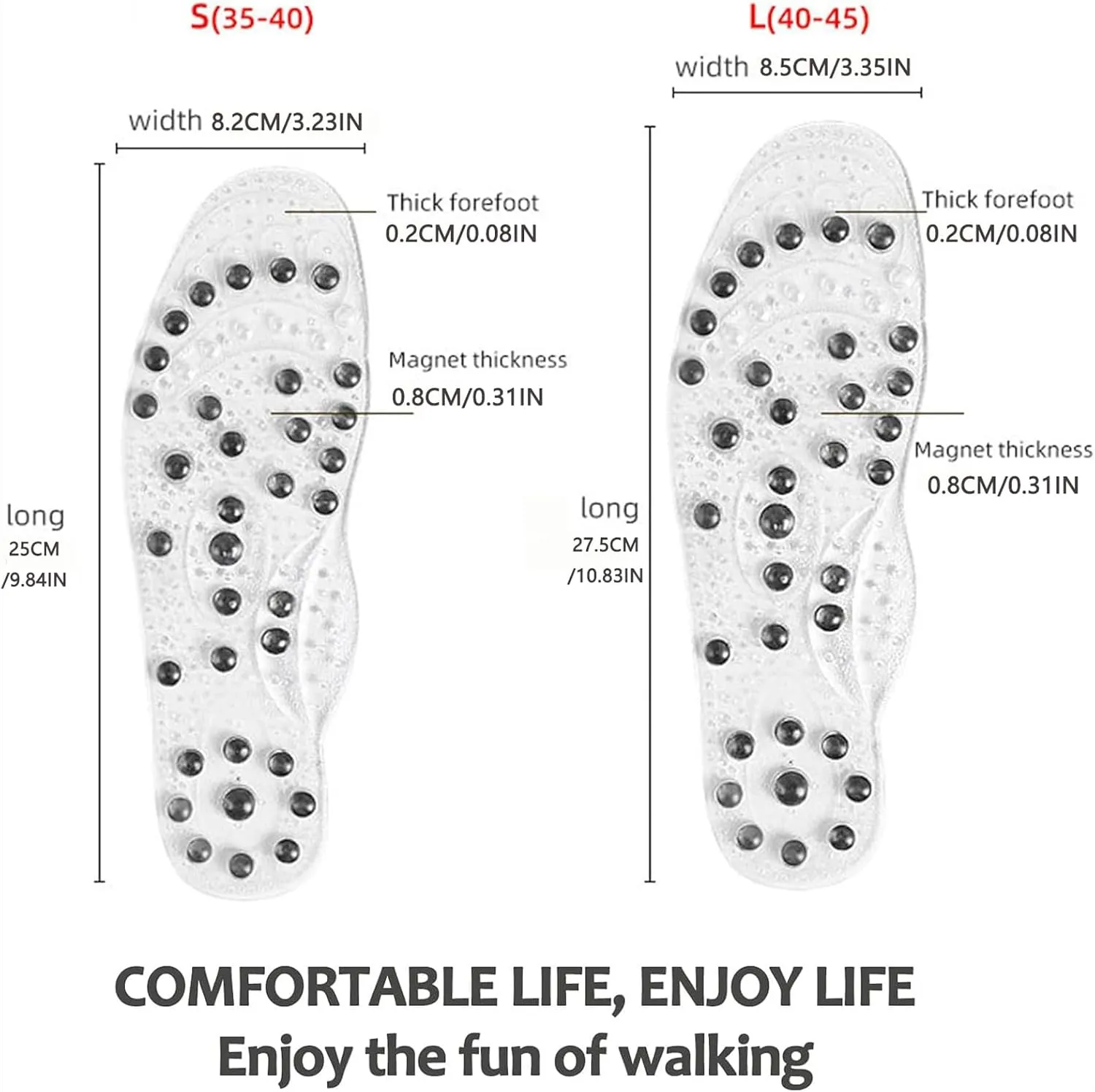 Acupressure Magnetic Insoles, Magnetic Therapy Insoles, Breathable Massage Insoles, Relieve Pain, Pressure Point Reflexology Insole, Orthotic Gel Shoe Insert for Men&Women,L(41-45),Black