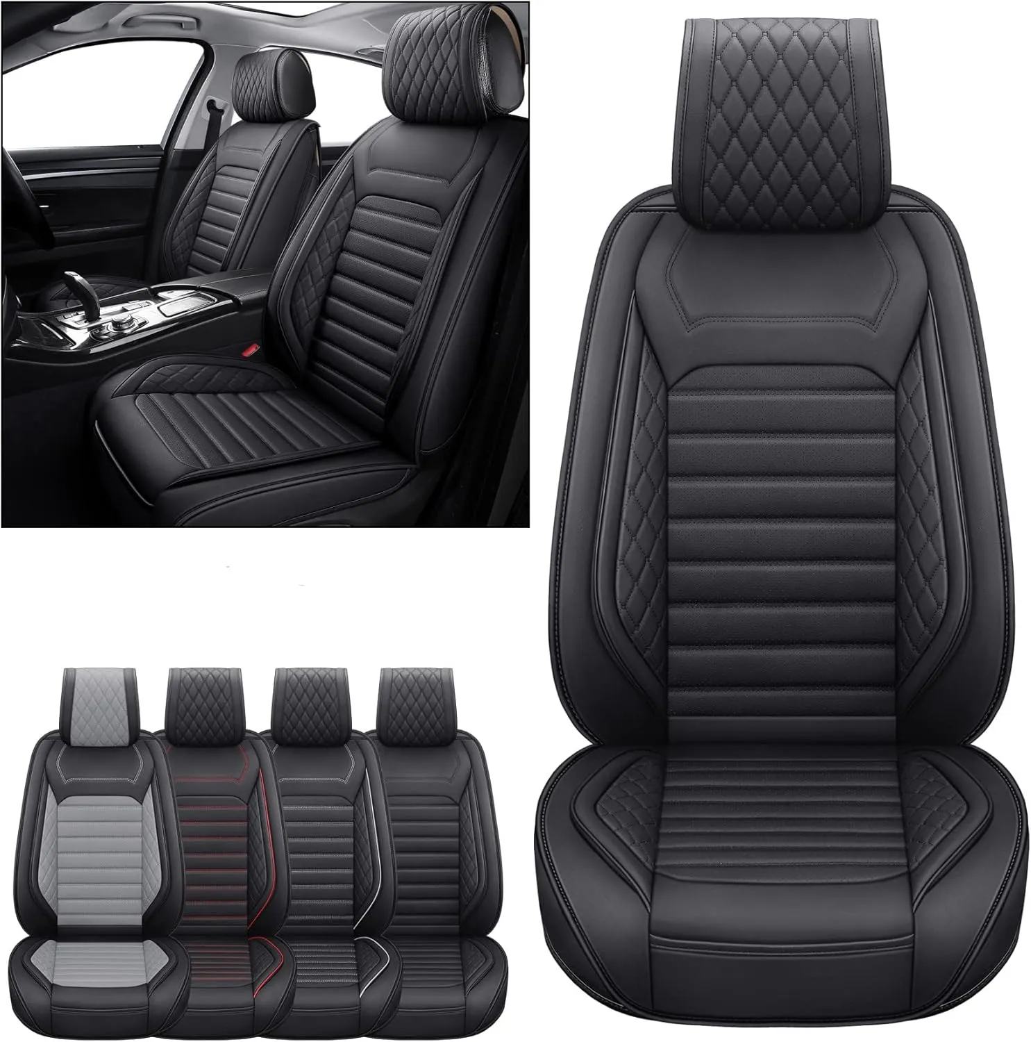 Aierxuan Front Car Seat Covers Universal Fit for Toyota Highlander Prius Camry Rav4 Yaris Sienna FJ Cruiser Outback Honda Jeep Ford Hyundai with Waterproof Leather(2PCS Front,Black A)