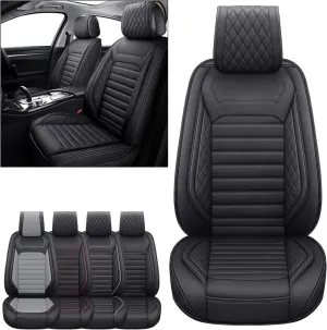 Aierxuan Front Car Seat Covers Universal Fit for Toyota Highlander Prius Camry Rav4 Yaris Sienna FJ Cruiser Outback Honda Jeep Ford Hyundai with Waterproof Leather(2PCS Front,Black A)