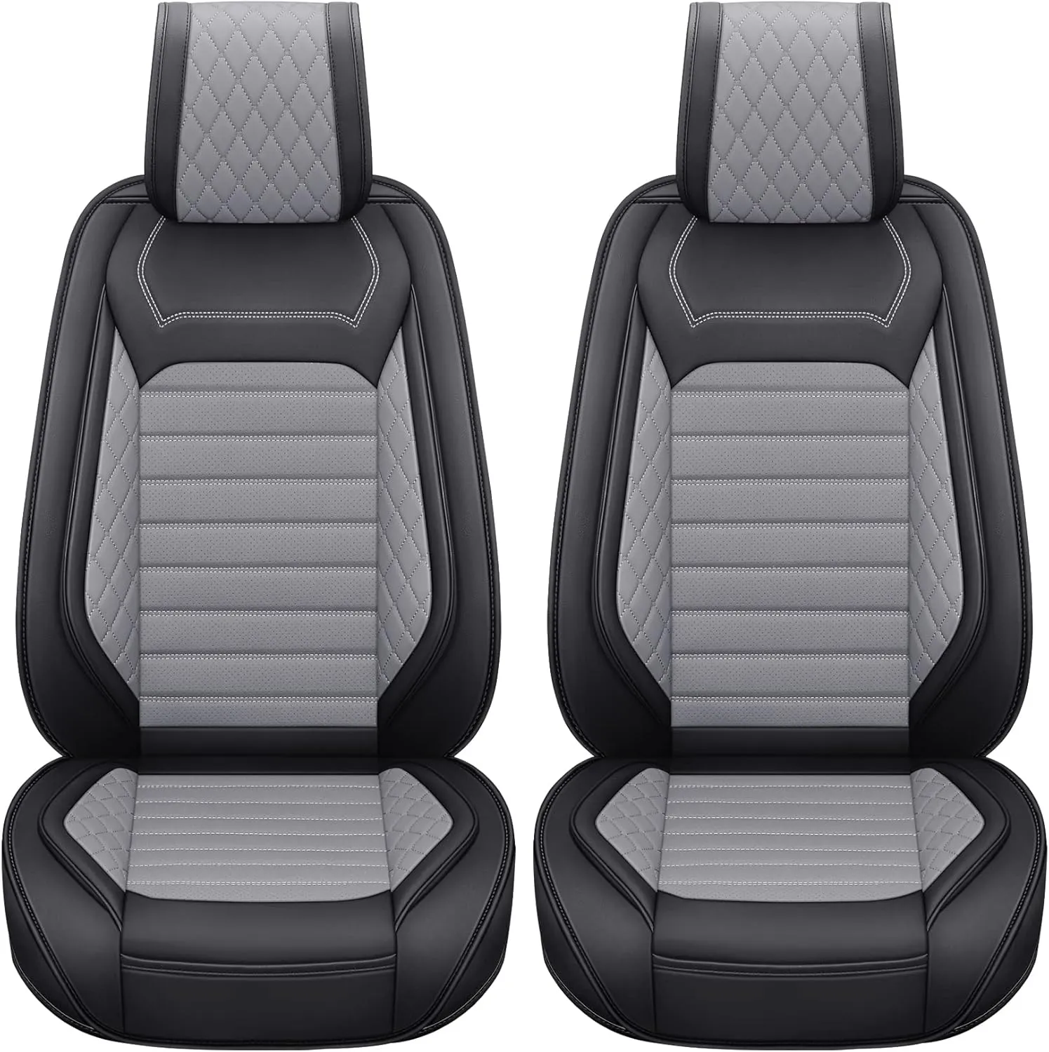 Aierxuan Front Driver Seat Covers for Cars Universal Fit for Honda Toyota Hyundai Elantra Jeep Wrangler Liberty Acura Mitsubishi Outlander Nissan Lexus VW Jetta Passat (2PCS Front,Black-Grey)