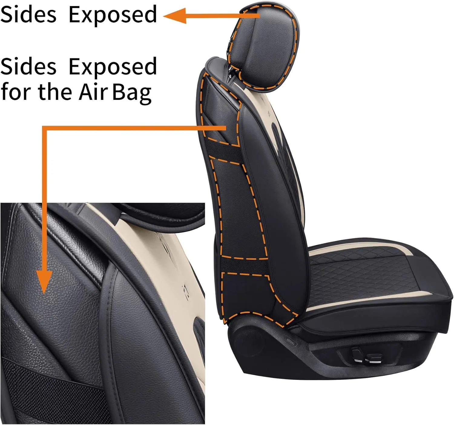 Aierxuan Front Seat Covers for Cars Leather Waterproof Universal Fit for Kia Soul Sorento Optima Sporage Mazda Toyota Chr Prius Venza Fj Cruiser Jeep Wrangler(2 PCS Front, Black-Beige)