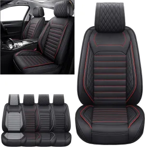 Aierxuan Front Seat Covers Universal Fit for Nissan Rogue Murano Maxima Pathfinder Kia Soul Forte Sorento Optima Honda Hyundai Buick Mazda Volvo Leather Protector(2PCS Front/Black-Red A)