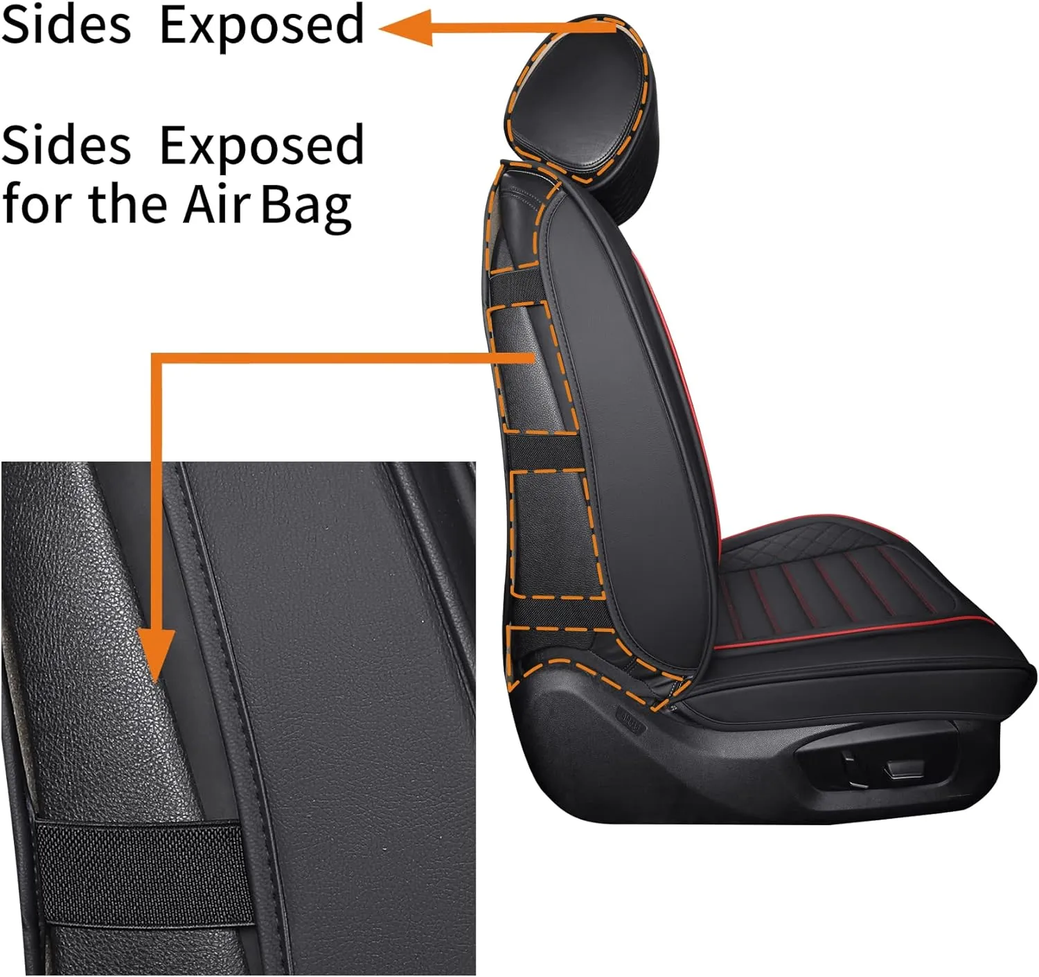 Aierxuan Front Seat Covers Universal Fit for Nissan Rogue Murano Maxima Pathfinder Kia Soul Forte Sorento Optima Honda Hyundai Buick Mazda Volvo Leather Protector(2PCS Front/Black-Red A)
