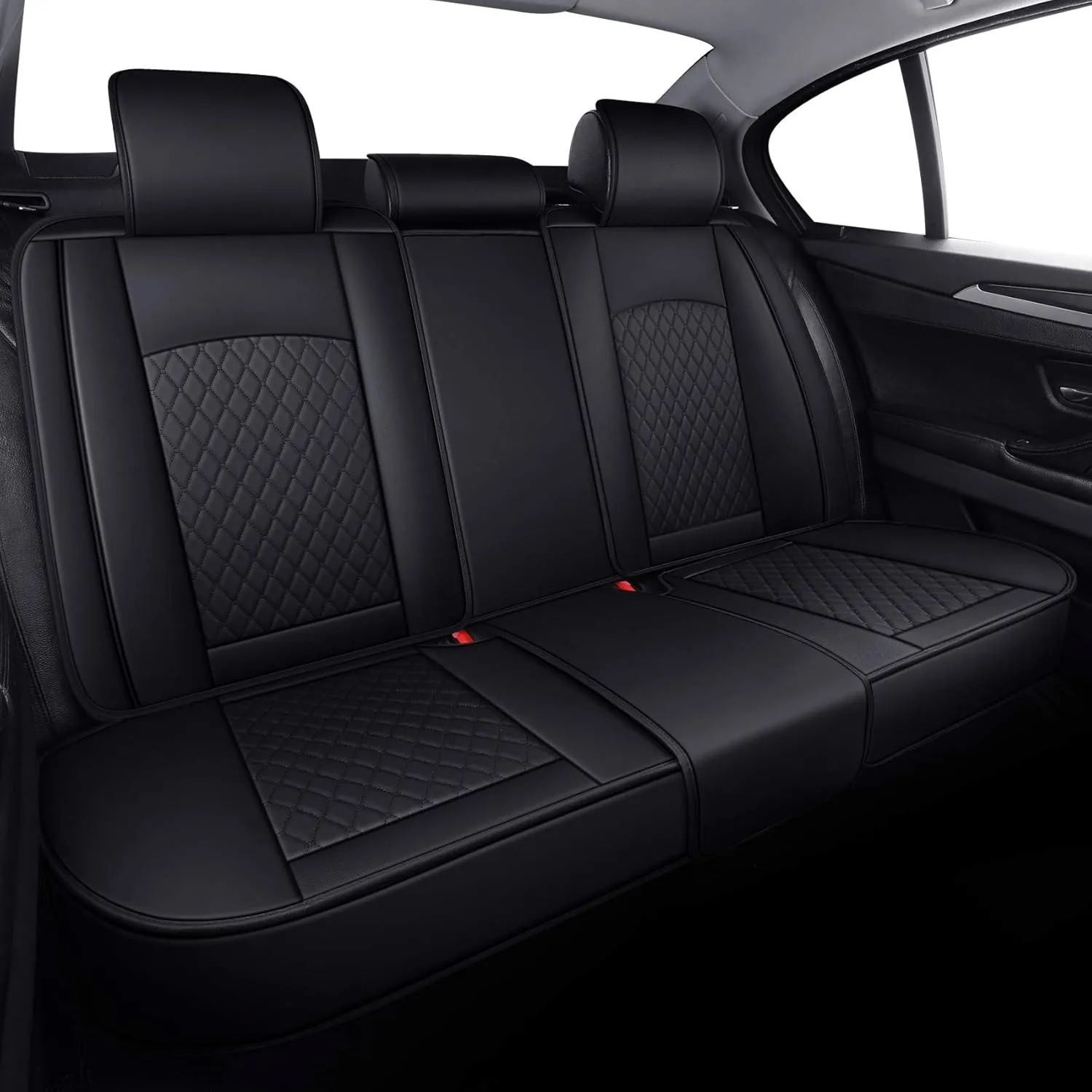 Aierxuan Leather Universal Car Seat Covers Split Bench 40/60 for Corolla Civic Hyundai Elantra Sentra Acura Altima Highlander Optima Mazda Chevy Ford Jeep(Rear Seat/Black)