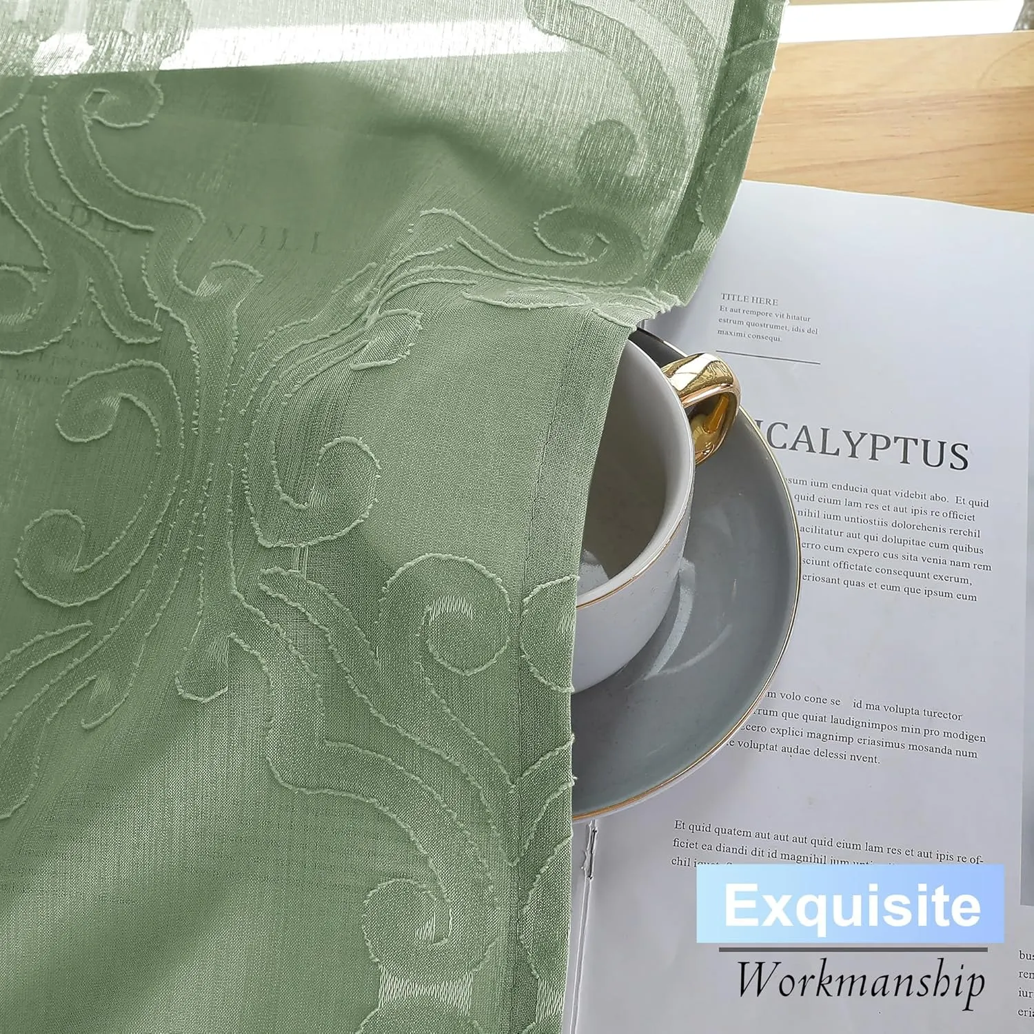 Aiyufeng Sage Green Sheer Curtains 96 Inches Long for Farmhouse 2 Panels Set, Soft Lightweight & Breathable Jacquard Sheer Drapes with Rod Pocket Design for Bedroom Living Room, 54Wx96L Inch
