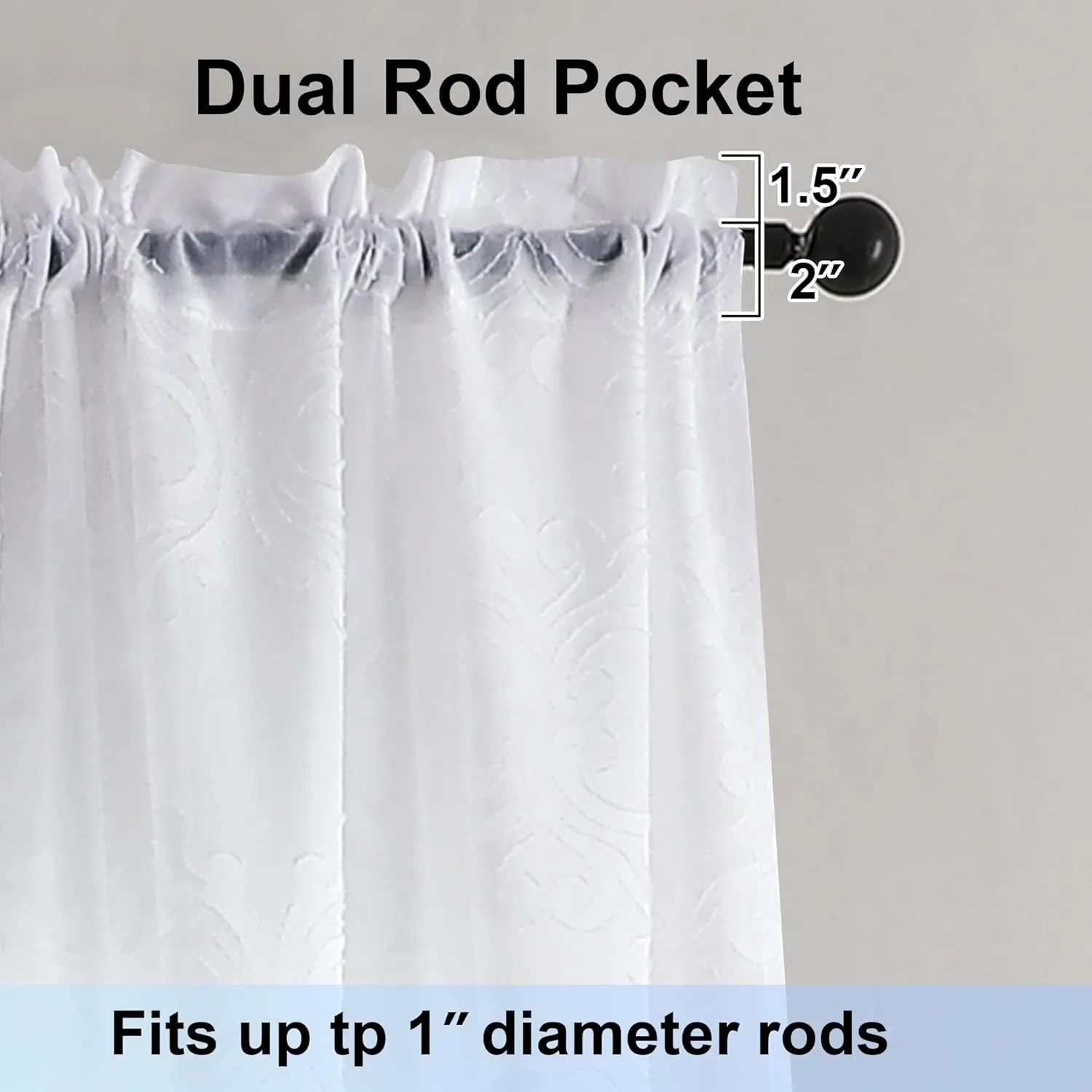 Aiyufeng Sheer Curtains 96 Inches Long for Farmhouse 2 Panels Set, Soft Lightweight & Breathable Elegant Jacquard White Semi Sheer Curtains with Rod Pocket Design for Bedroom Living Room, 54Wx96L Inch